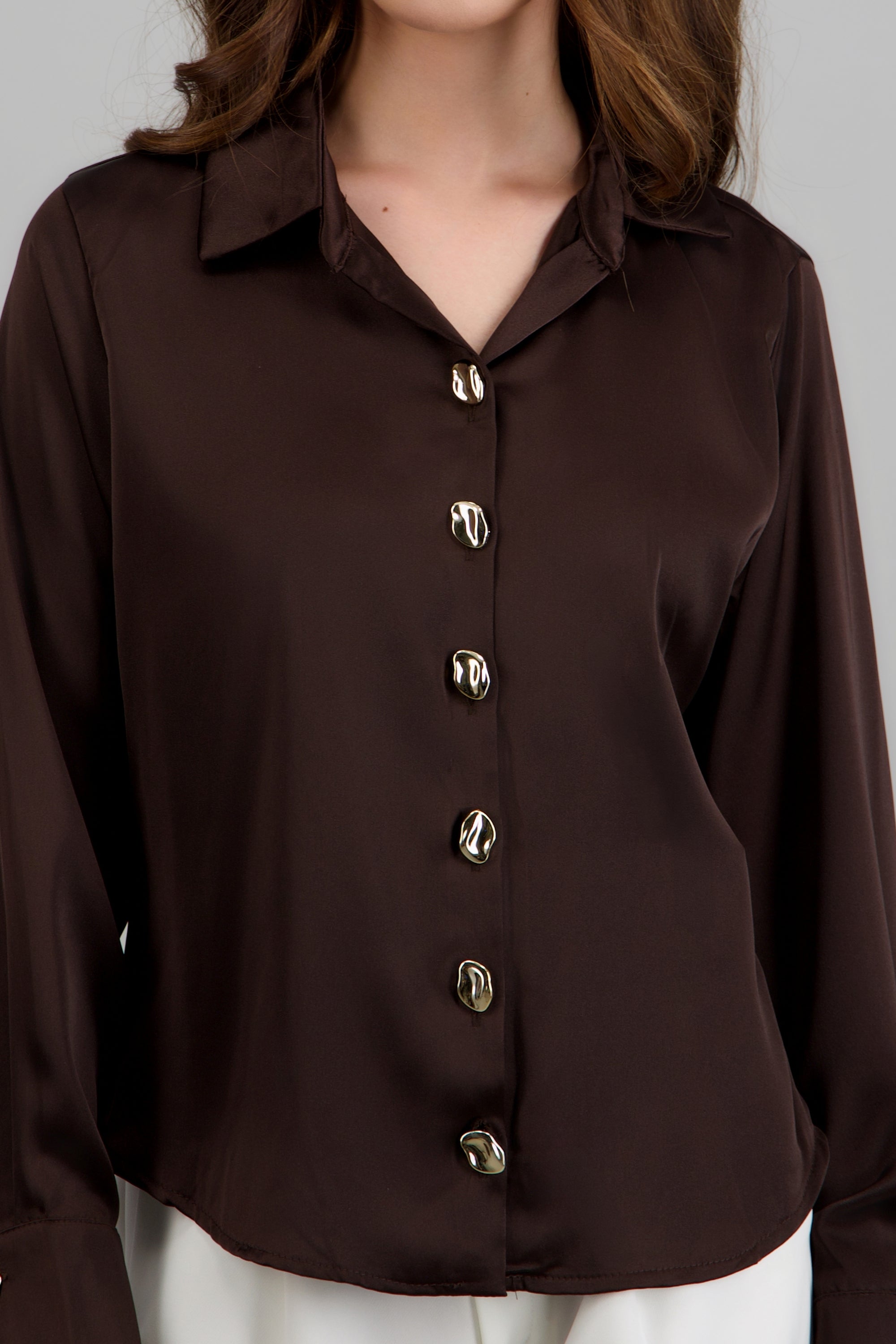 camisa satin oversize CHOCOLATE