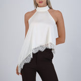 Top satin halter detalle encaje