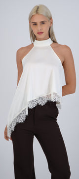 Top satin halter detalle encaje