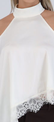 Top satin halter detalle encaje