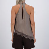 Top satin halter detalle encaje
