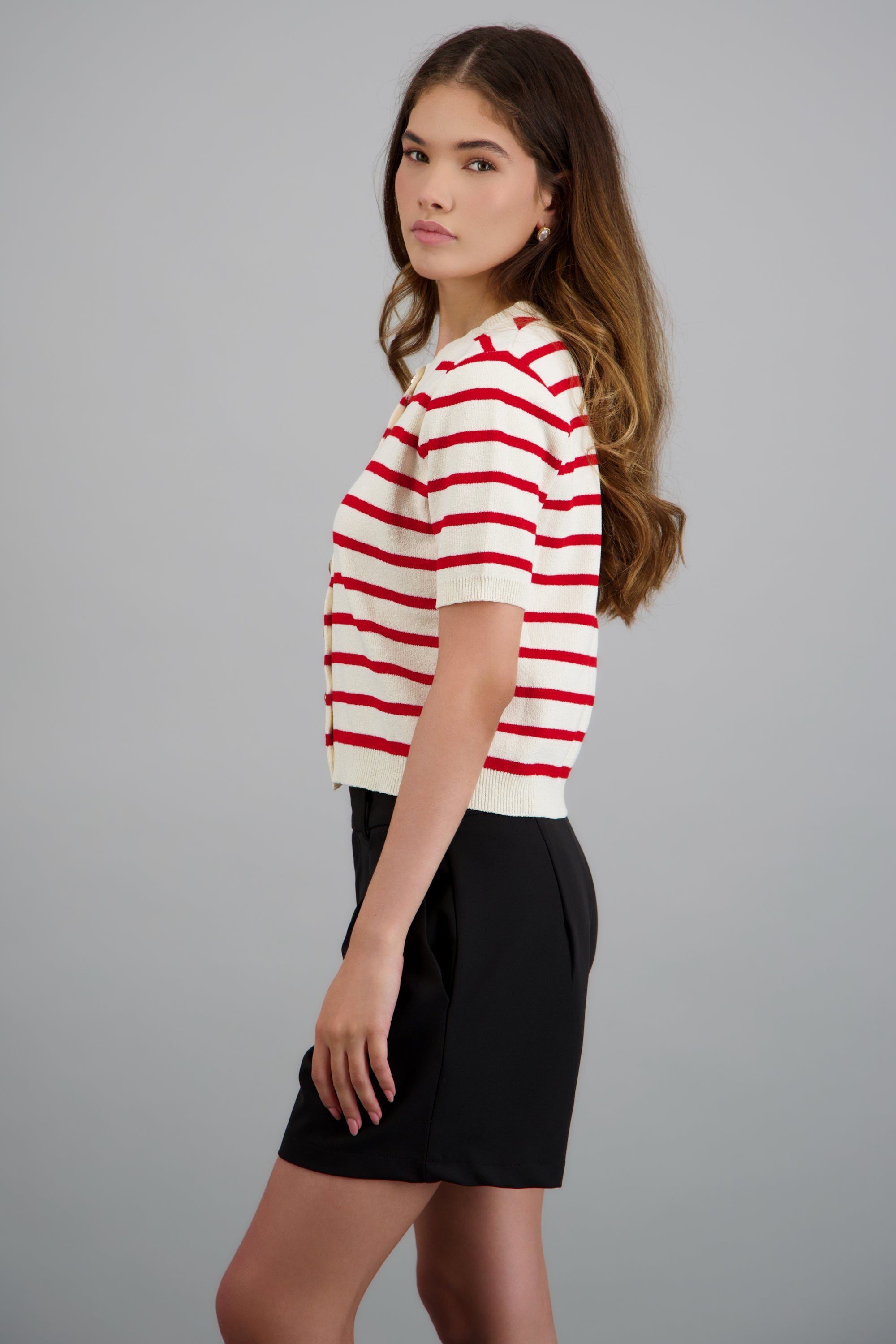 Top manga corta rayas con botones ROJO COMBO