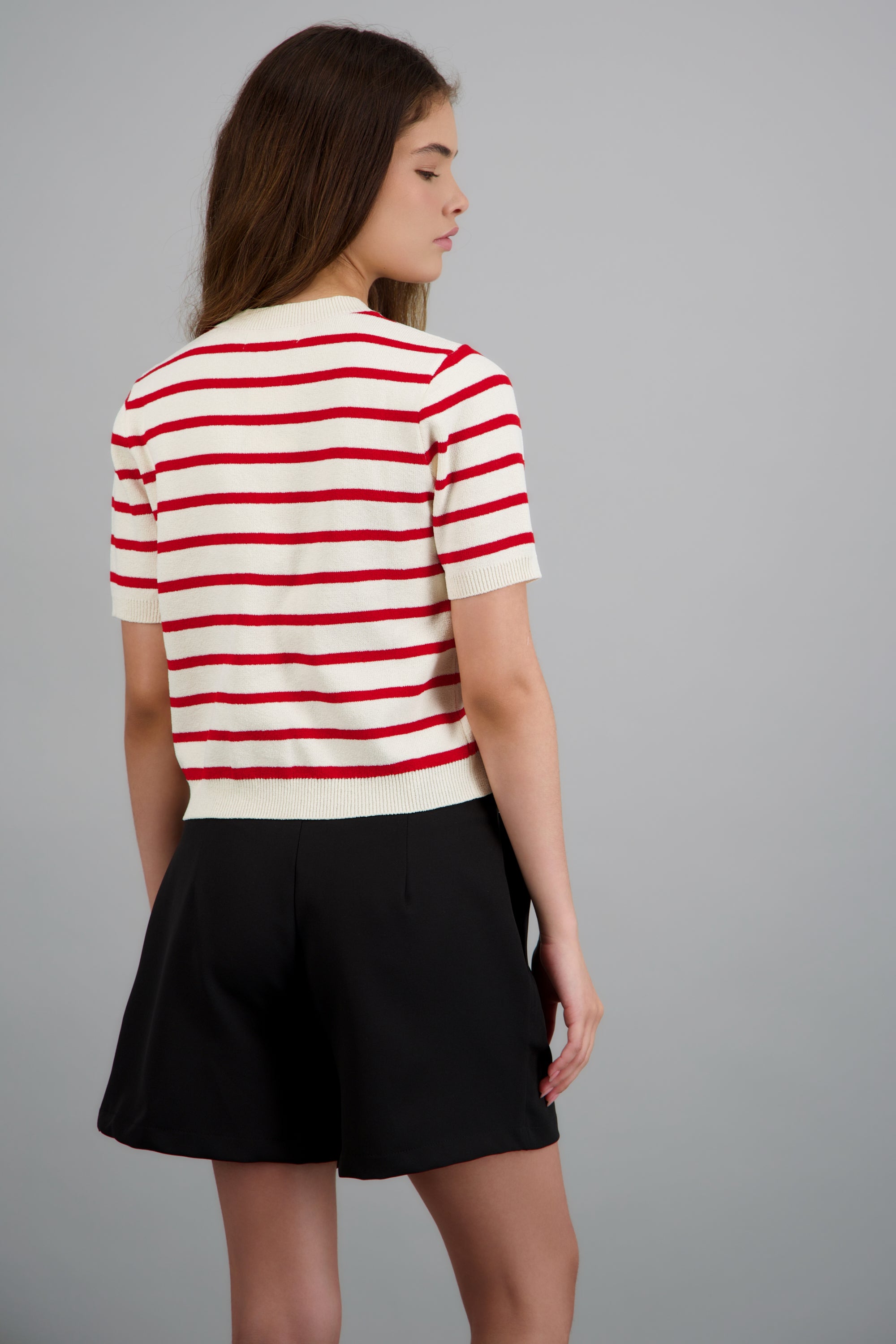 Top manga corta rayas con botones ROJO COMBO