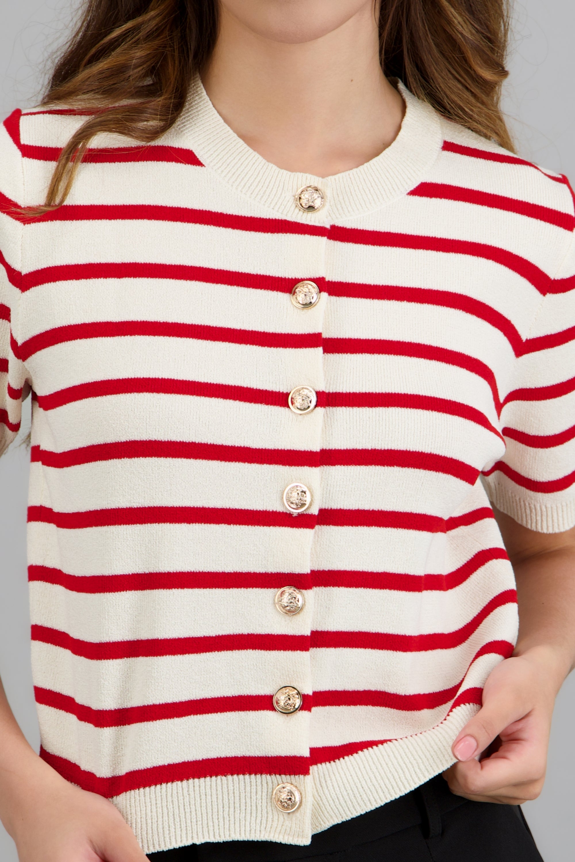 Top manga corta rayas con botones ROJO COMBO