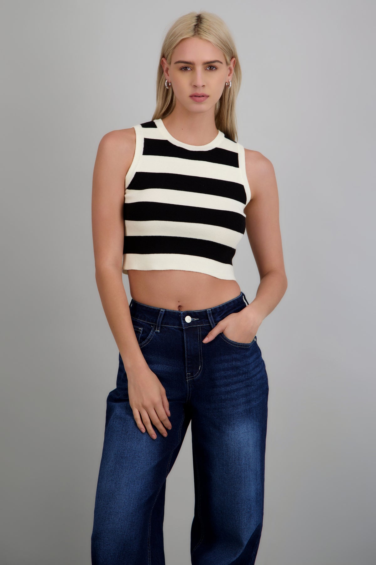 Top sin mangas basico rayas NEGRO BLANCO