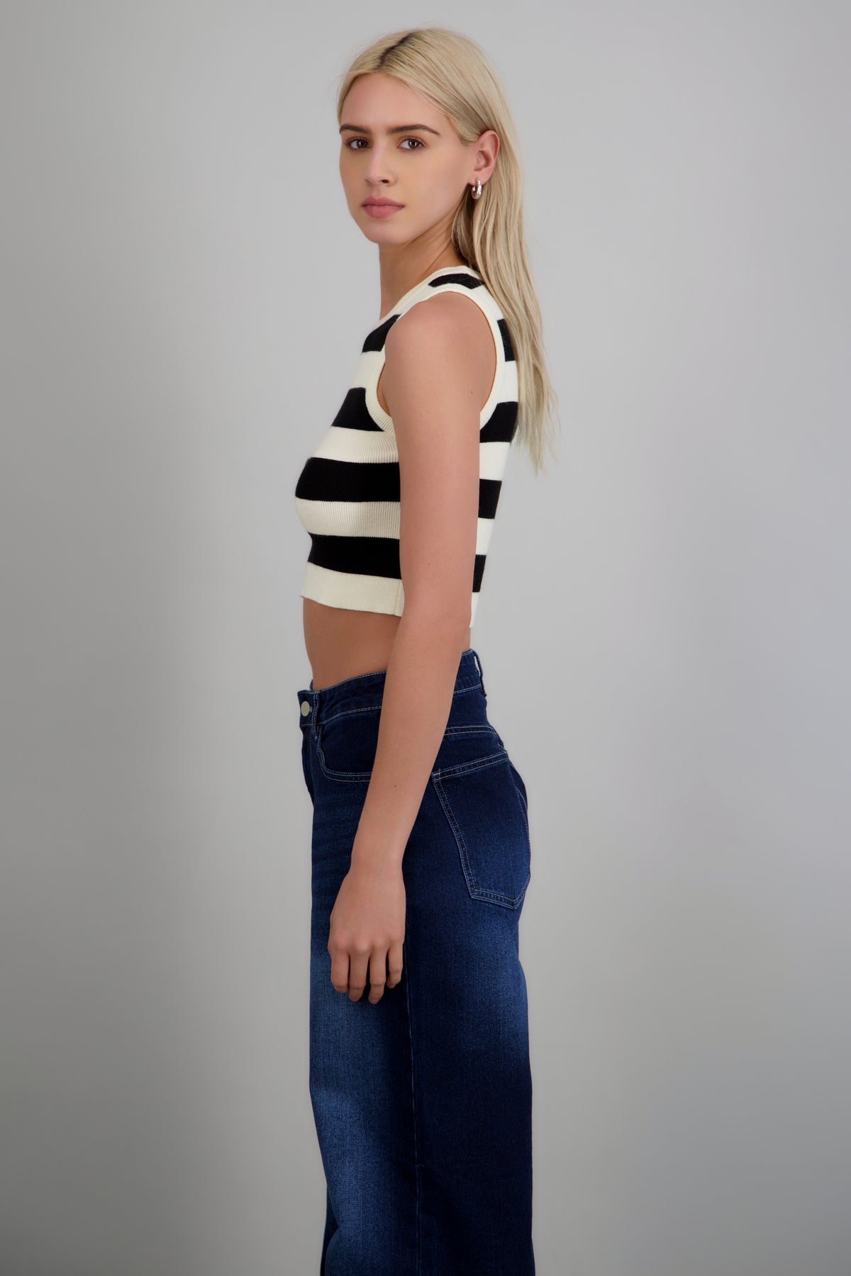 Top sin mangas basico rayas NEGRO BLANCO