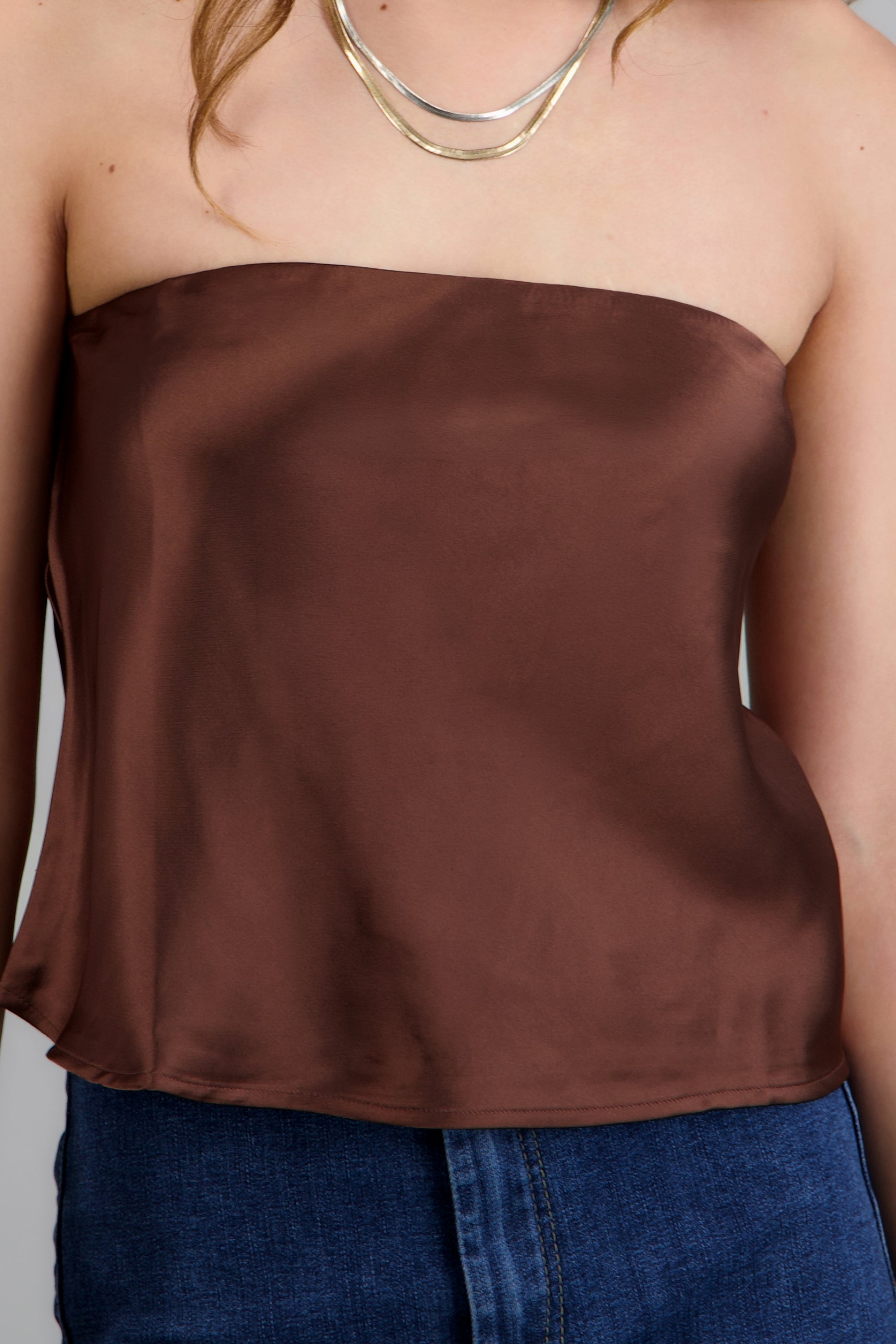 Top strapless satin CHOCOLATE