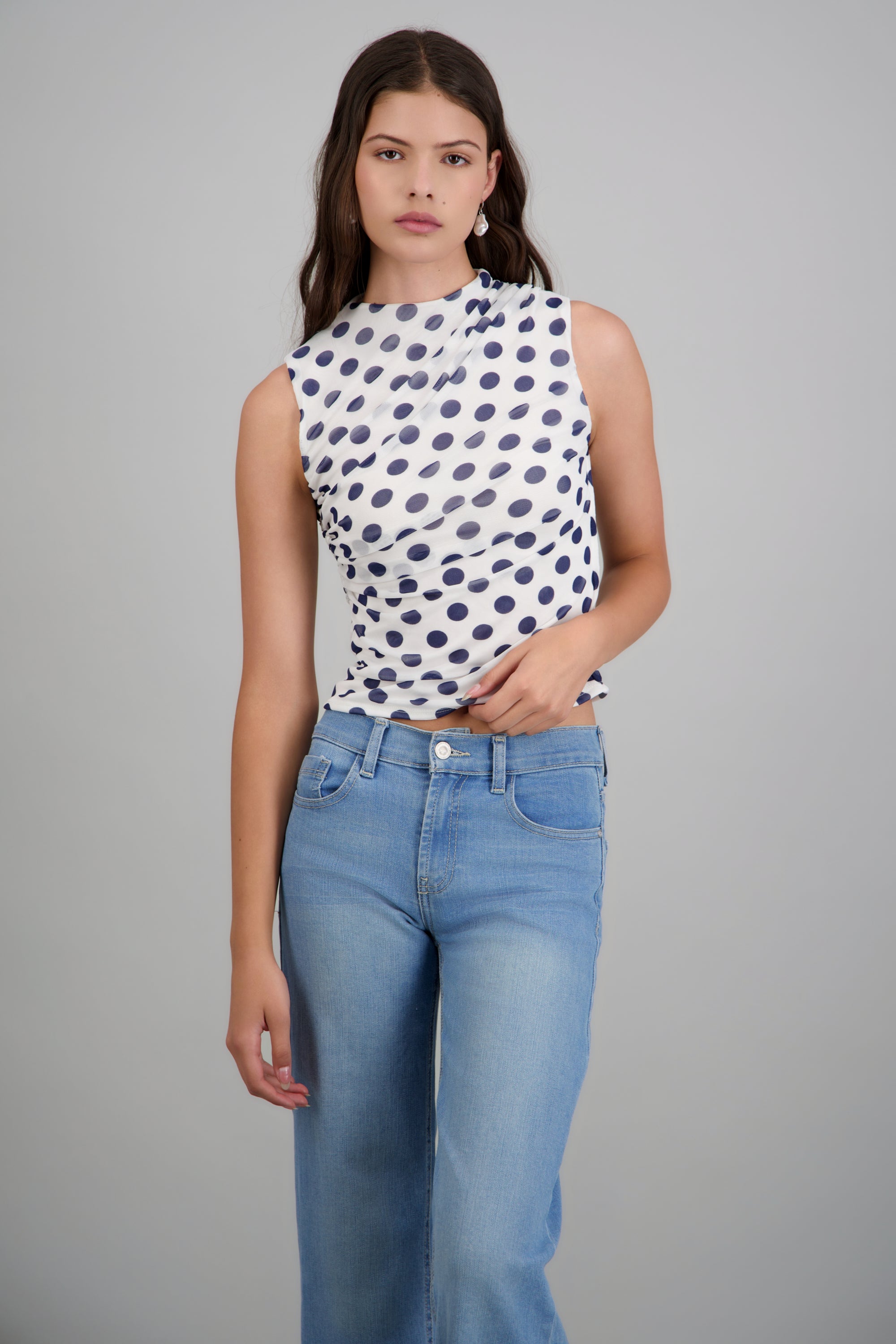 Top detalle fruncido lateral BLANCO COMBO