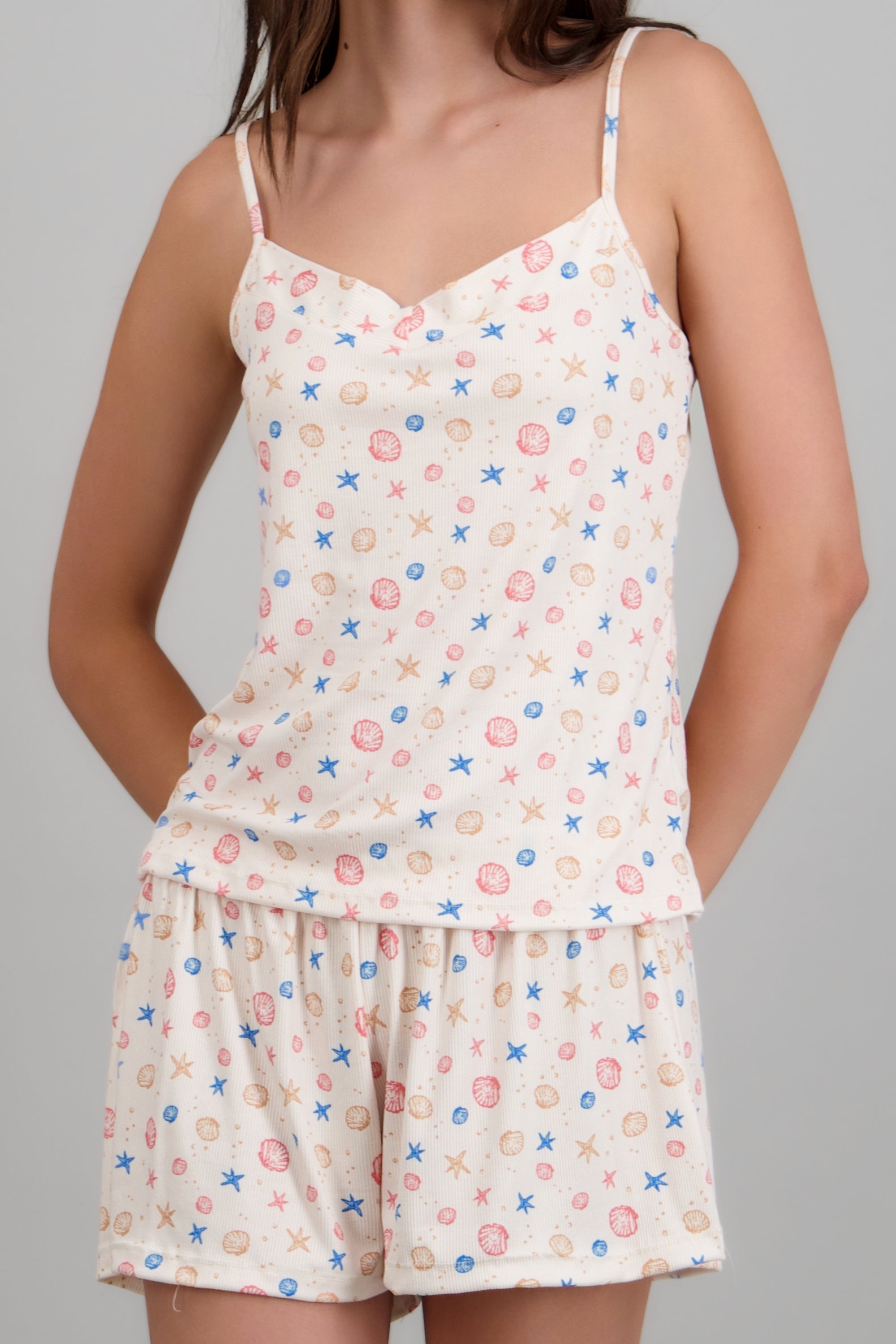 PIJAMA SHORT PLAYA CONCHITAS BEIGE