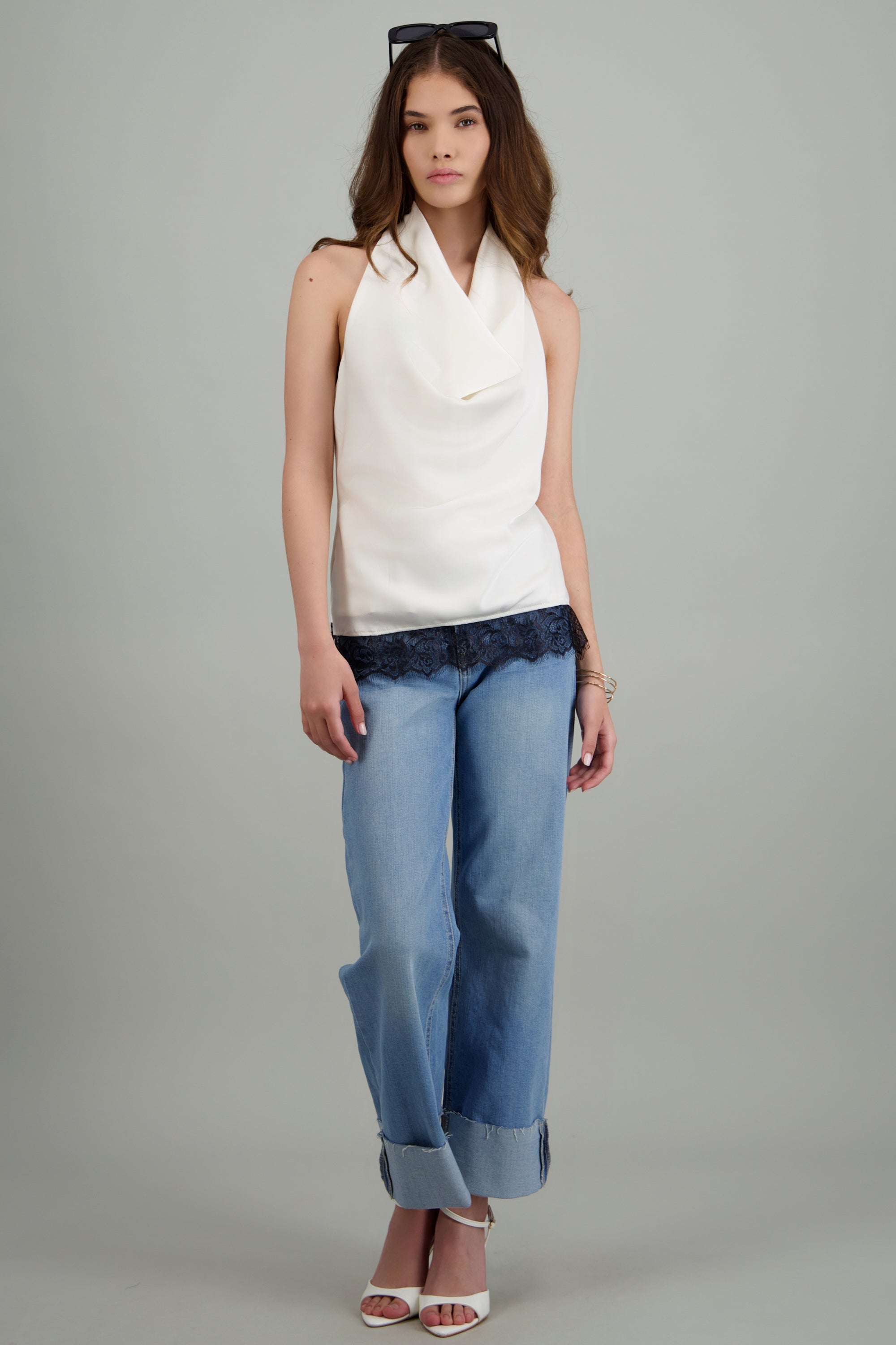 Top halter detalle encaje BLANCO COMBO