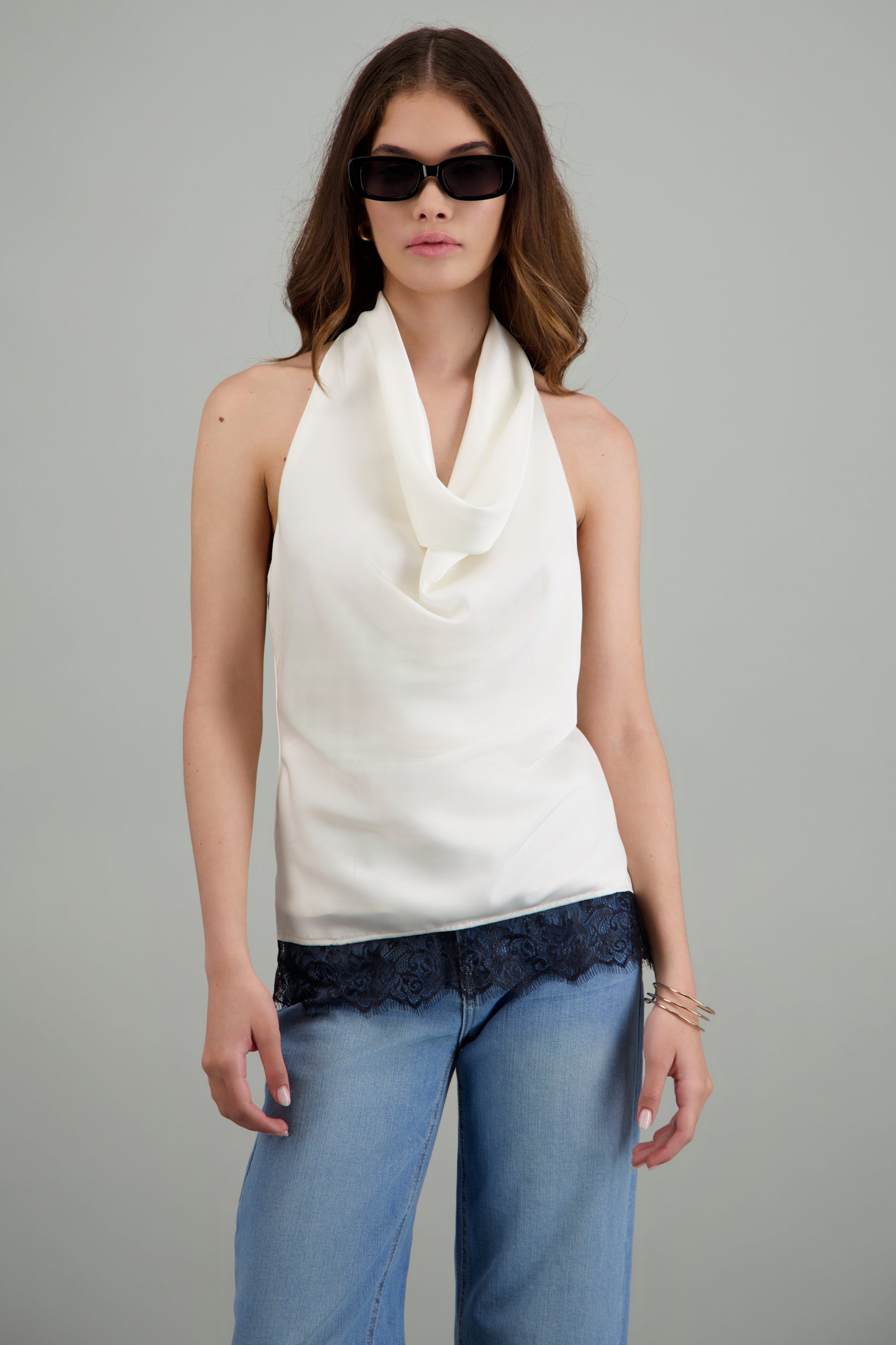 Top halter detalle encaje BLANCO COMBO