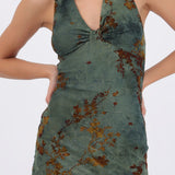 Vestido maxi halter mesh con velvet