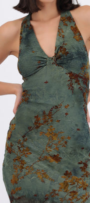 Vestido maxi halter mesh con velvet