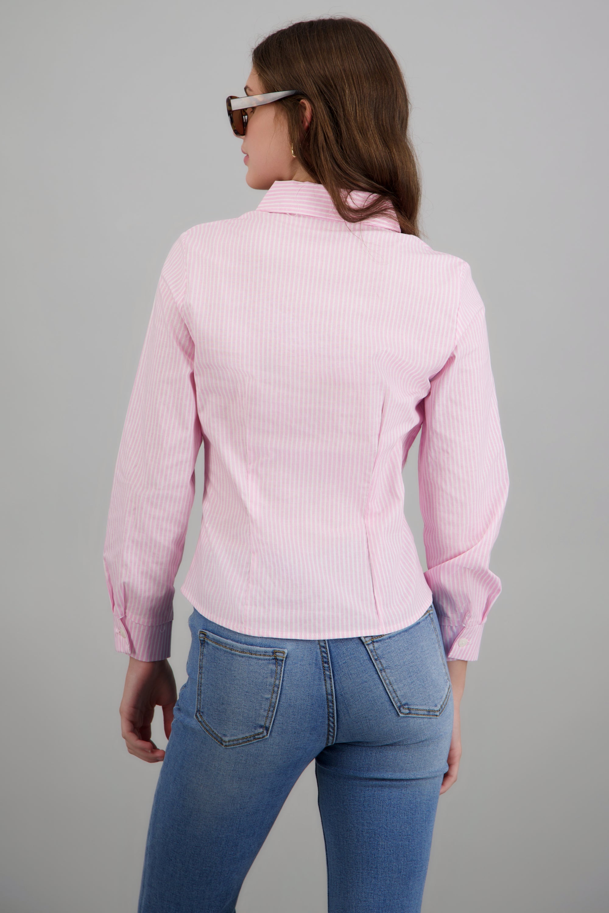 Camisa corta detalle rayada ROSA COMBO