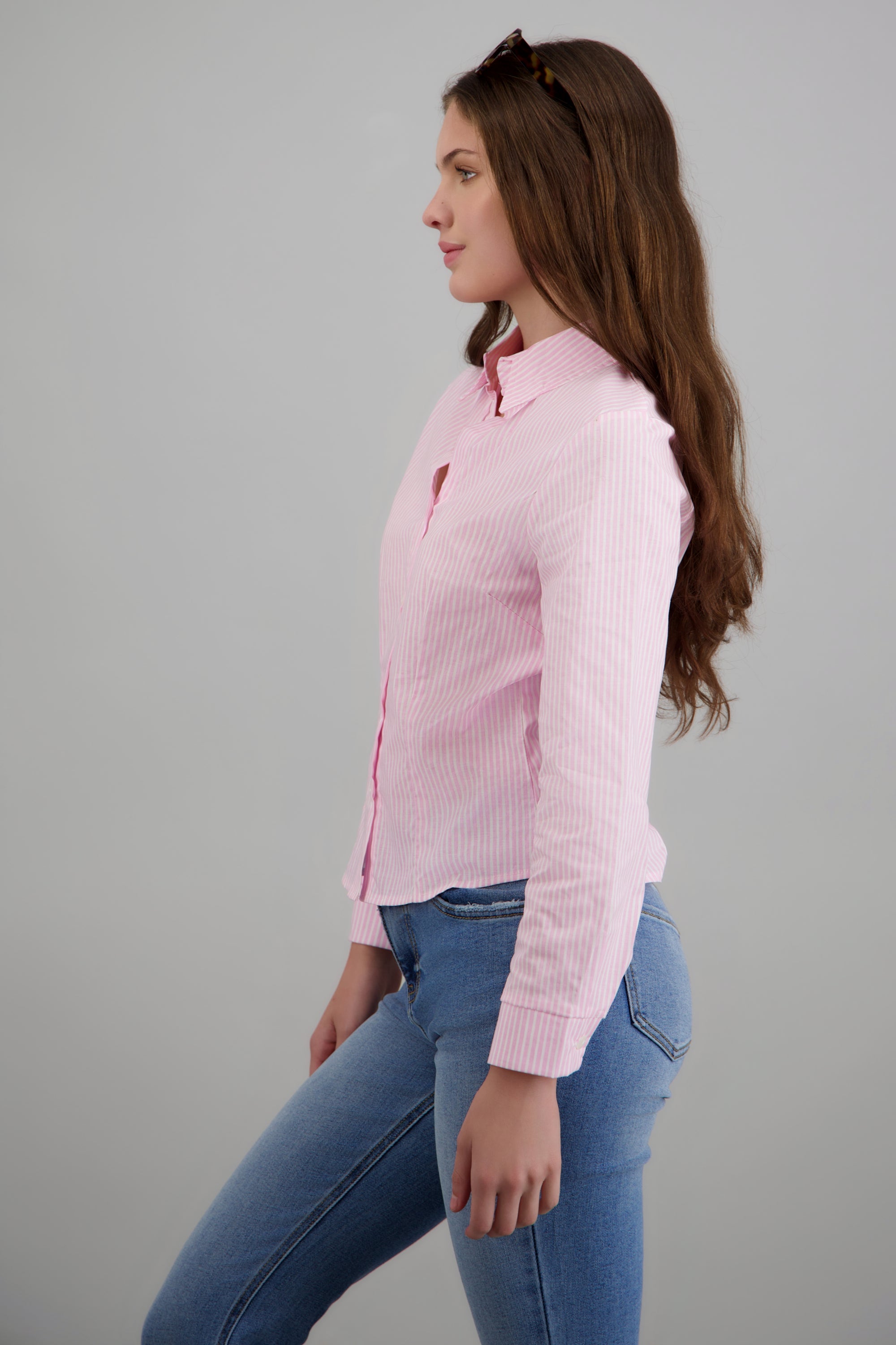 Camisa corta detalle rayada ROSA COMBO