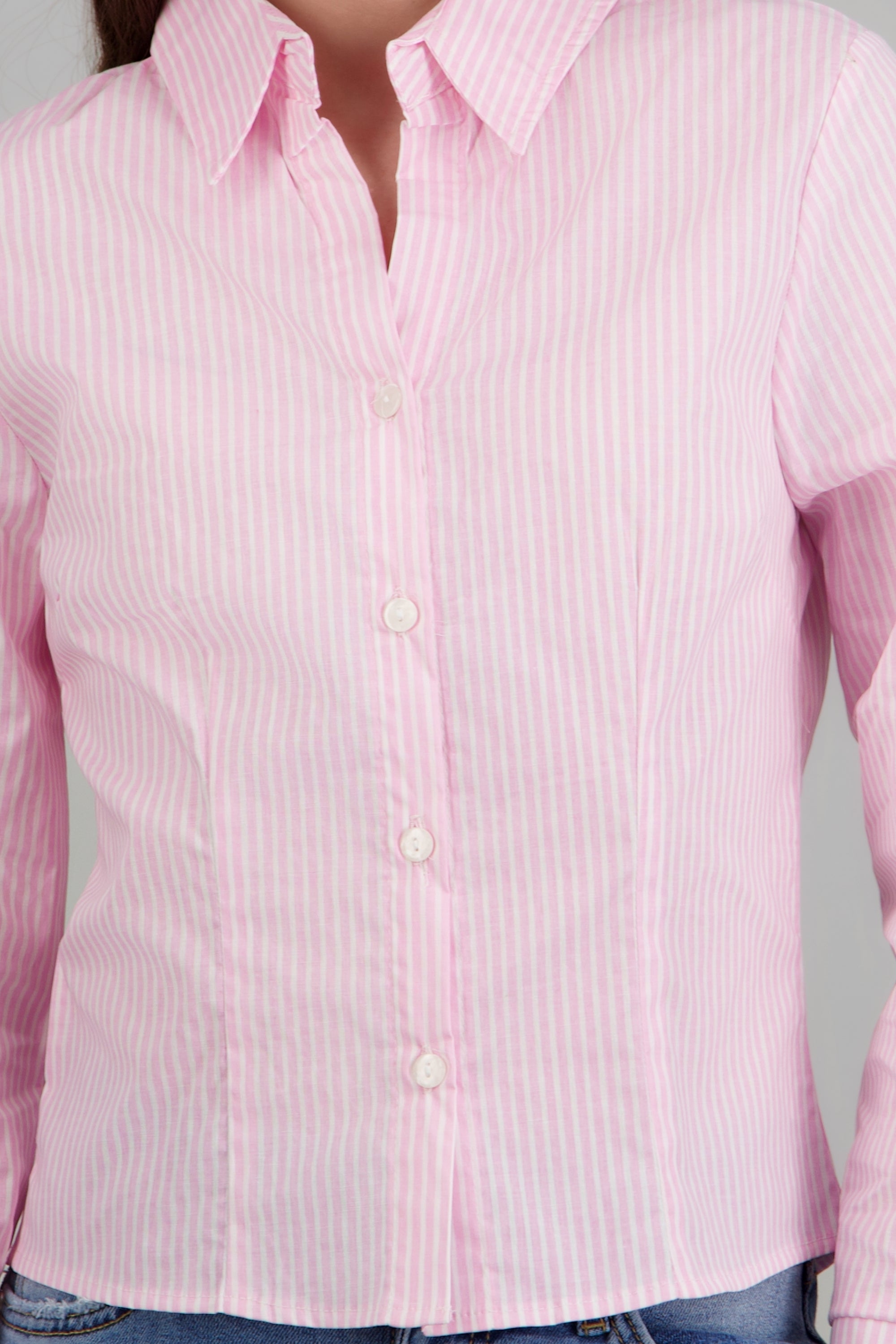 Camisa corta detalle rayada ROSA COMBO
