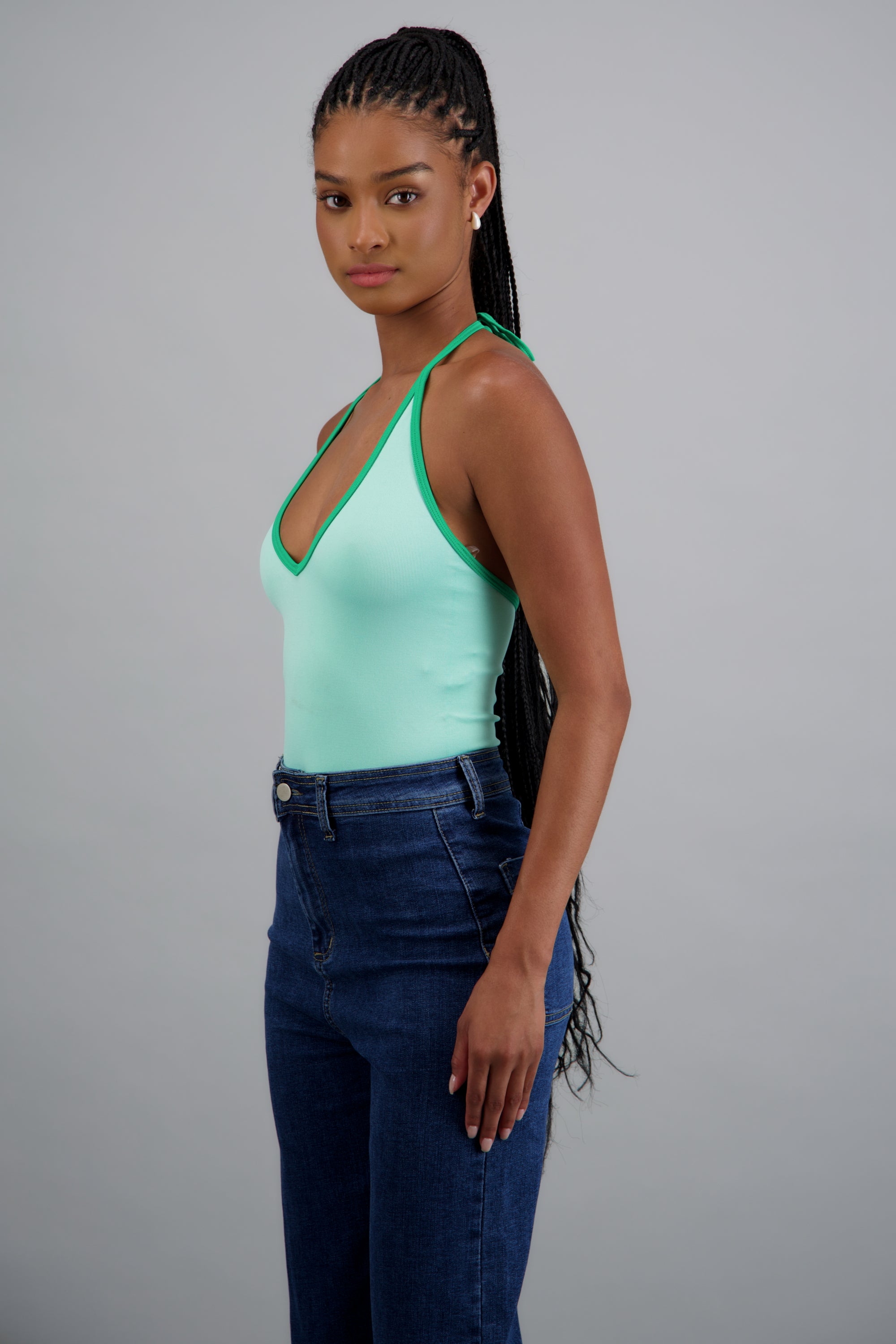 Tank top escote halter TURQUESA
