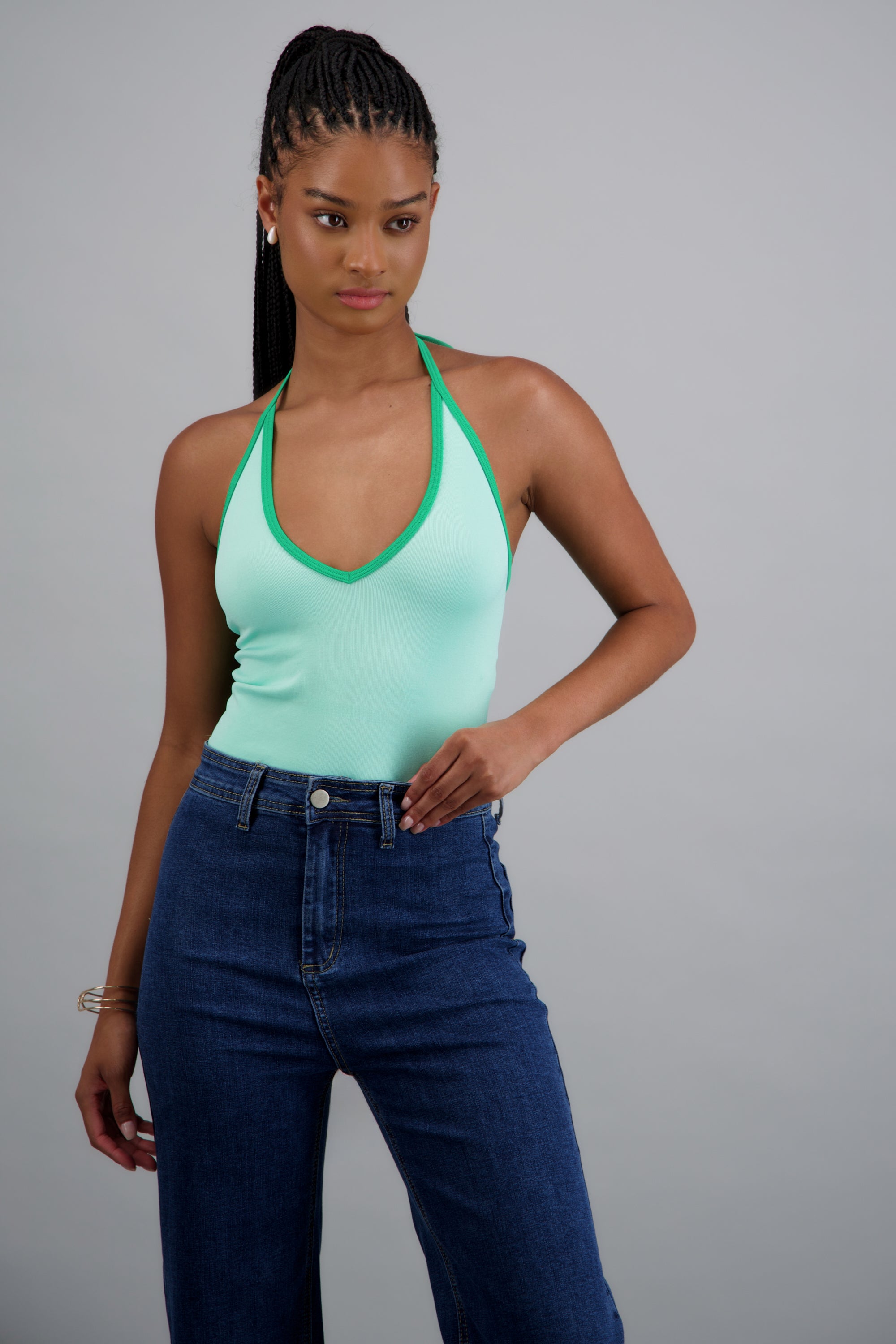Tank top escote halter TURQUESA