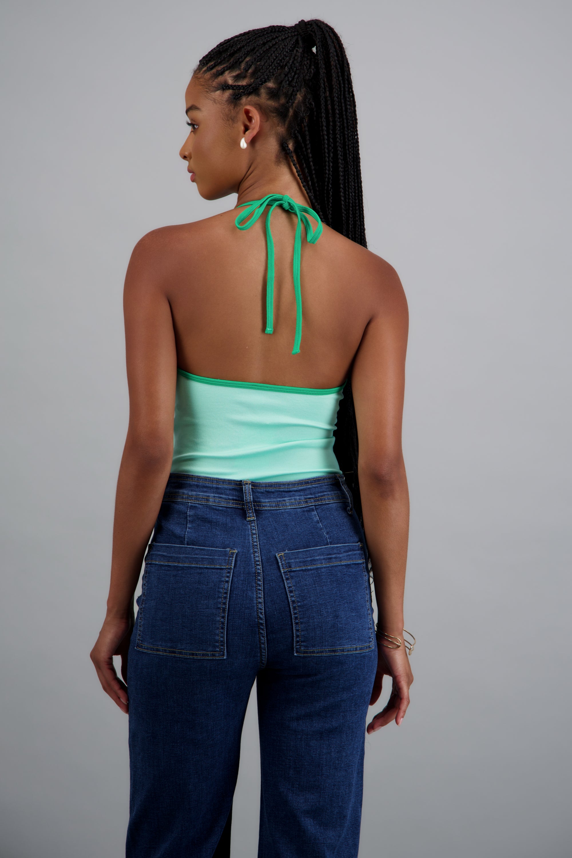 Tank top escote halter TURQUESA