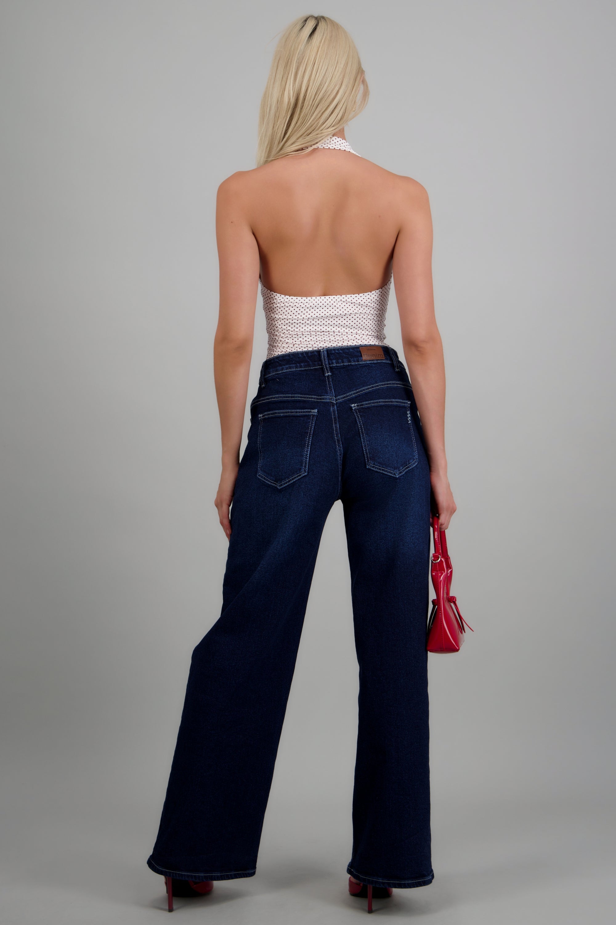 Jeans wide leg costuras DARK WASH