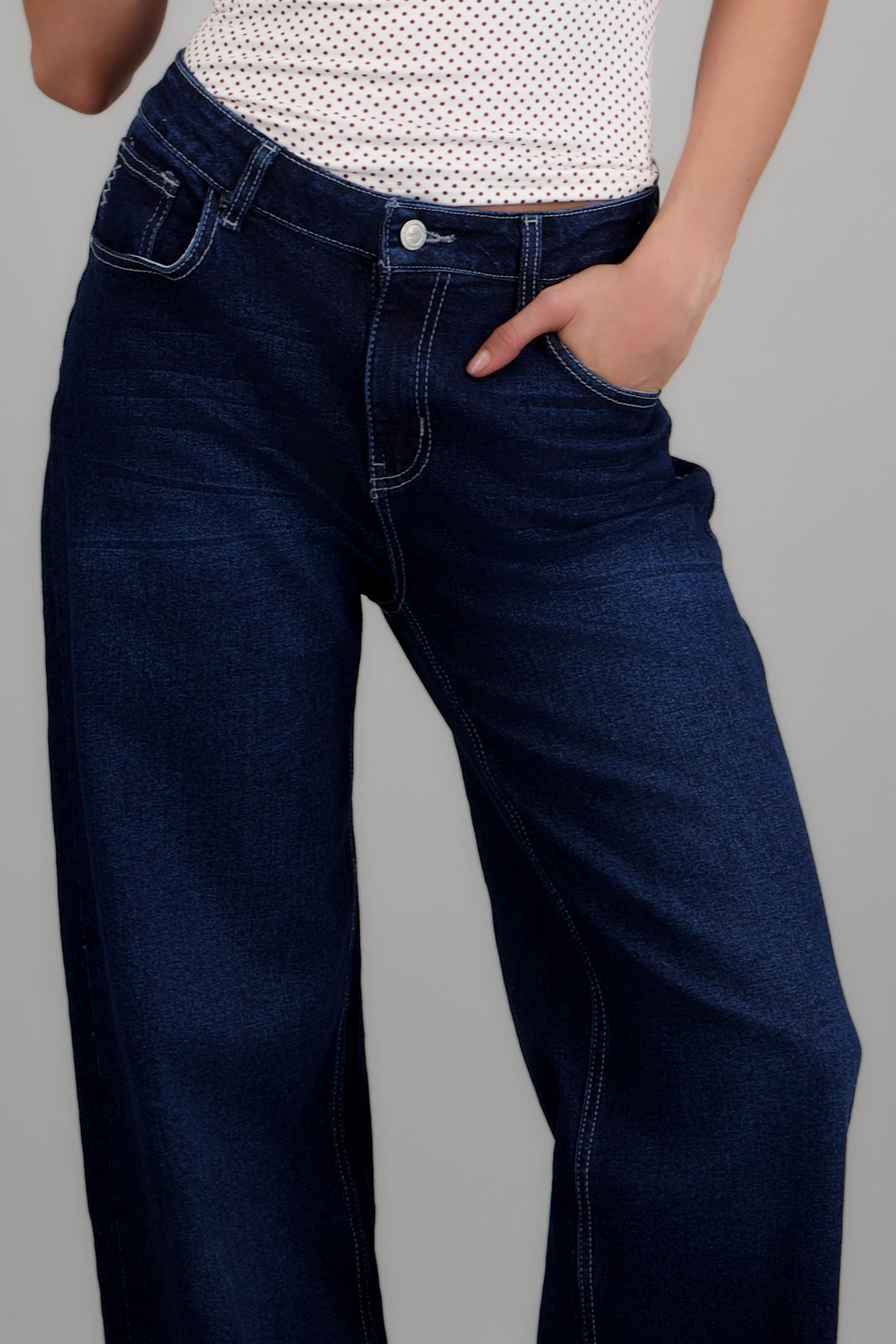 Jeans wide leg costuras DARK WASH
