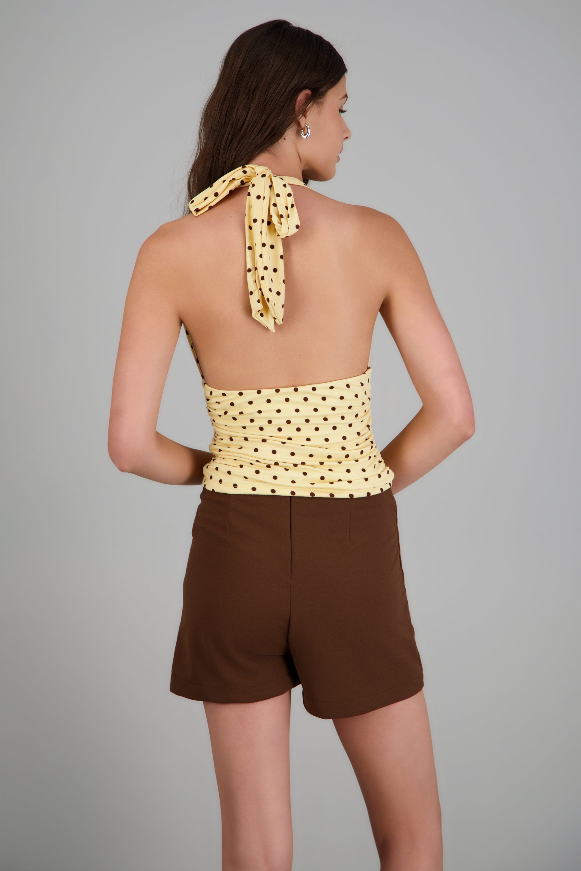 Top halter pliegues estampado polka textura AMARILLO COMBO