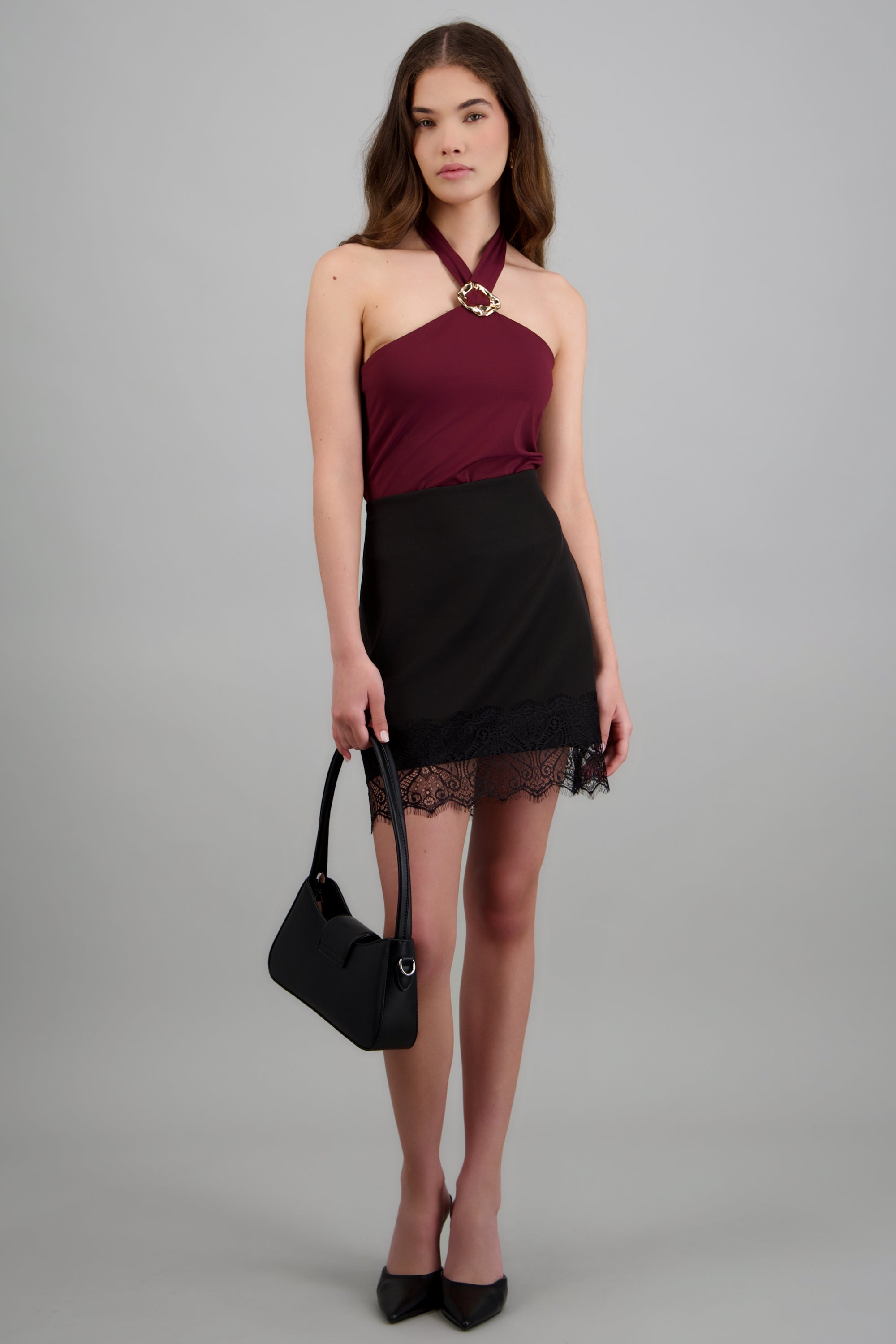 Falda mini detalle encaje NEGRO