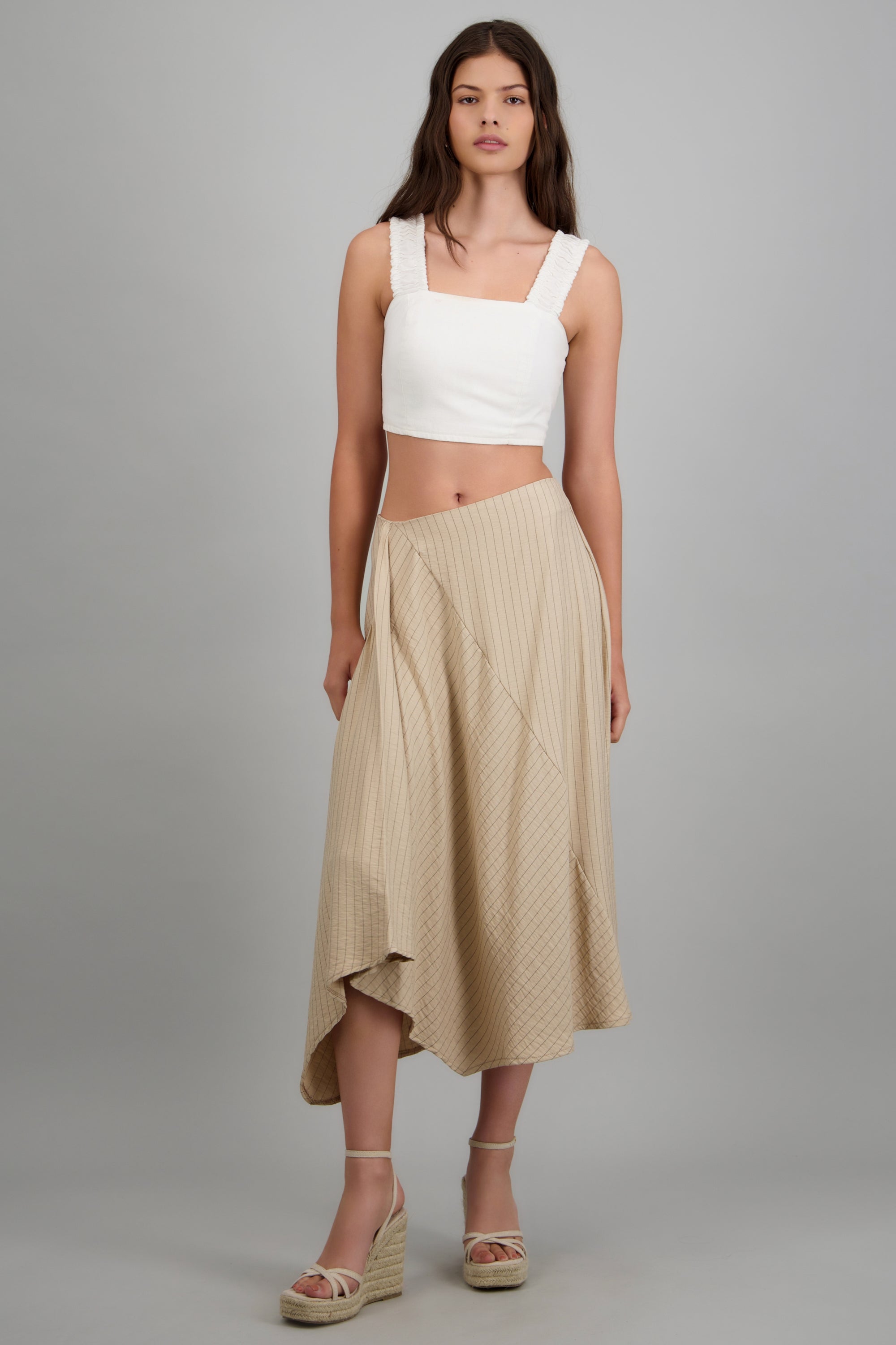 Falda midi asimetrica amplia KHAKI COMBO