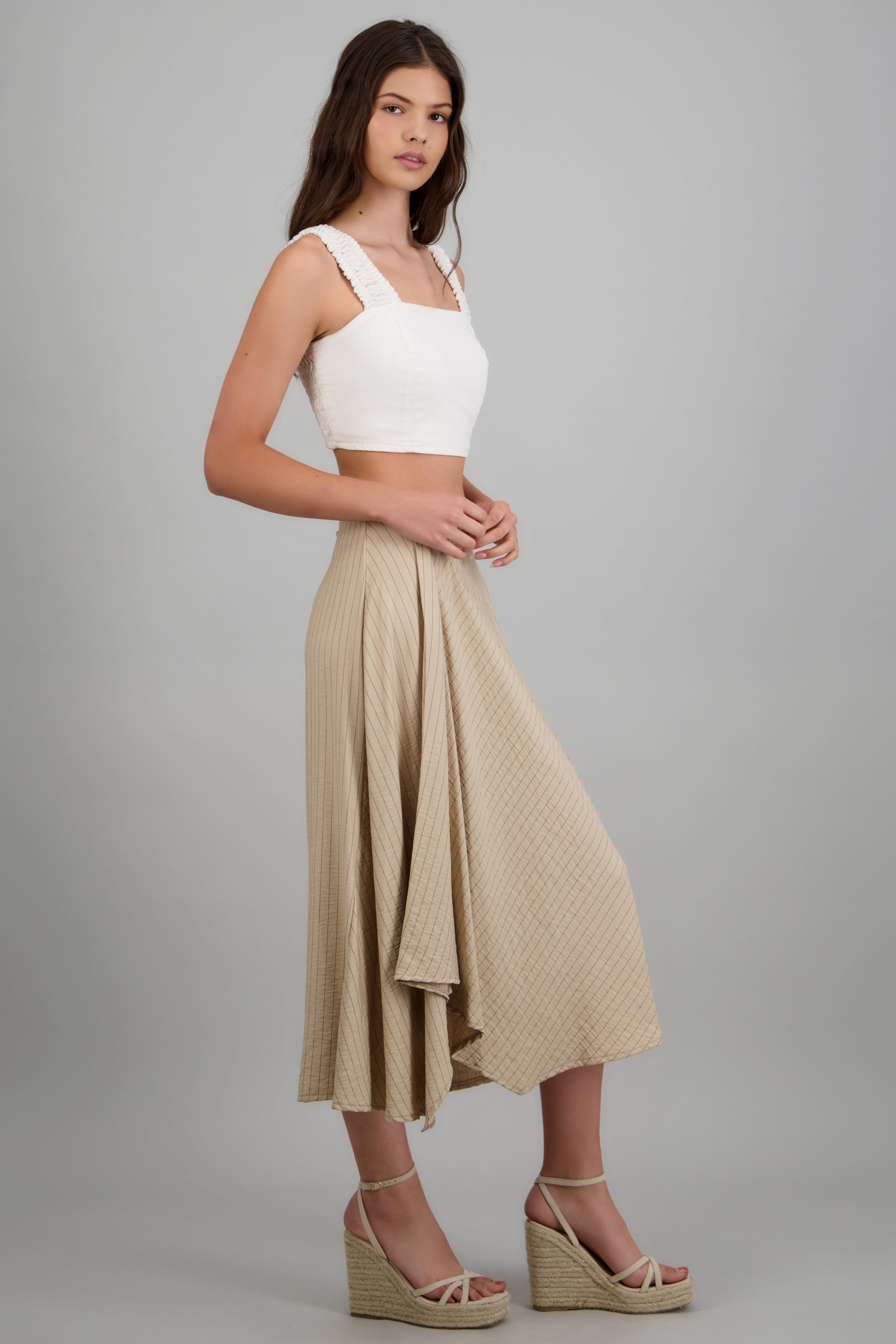 Falda midi asimetrica amplia KHAKI COMBO