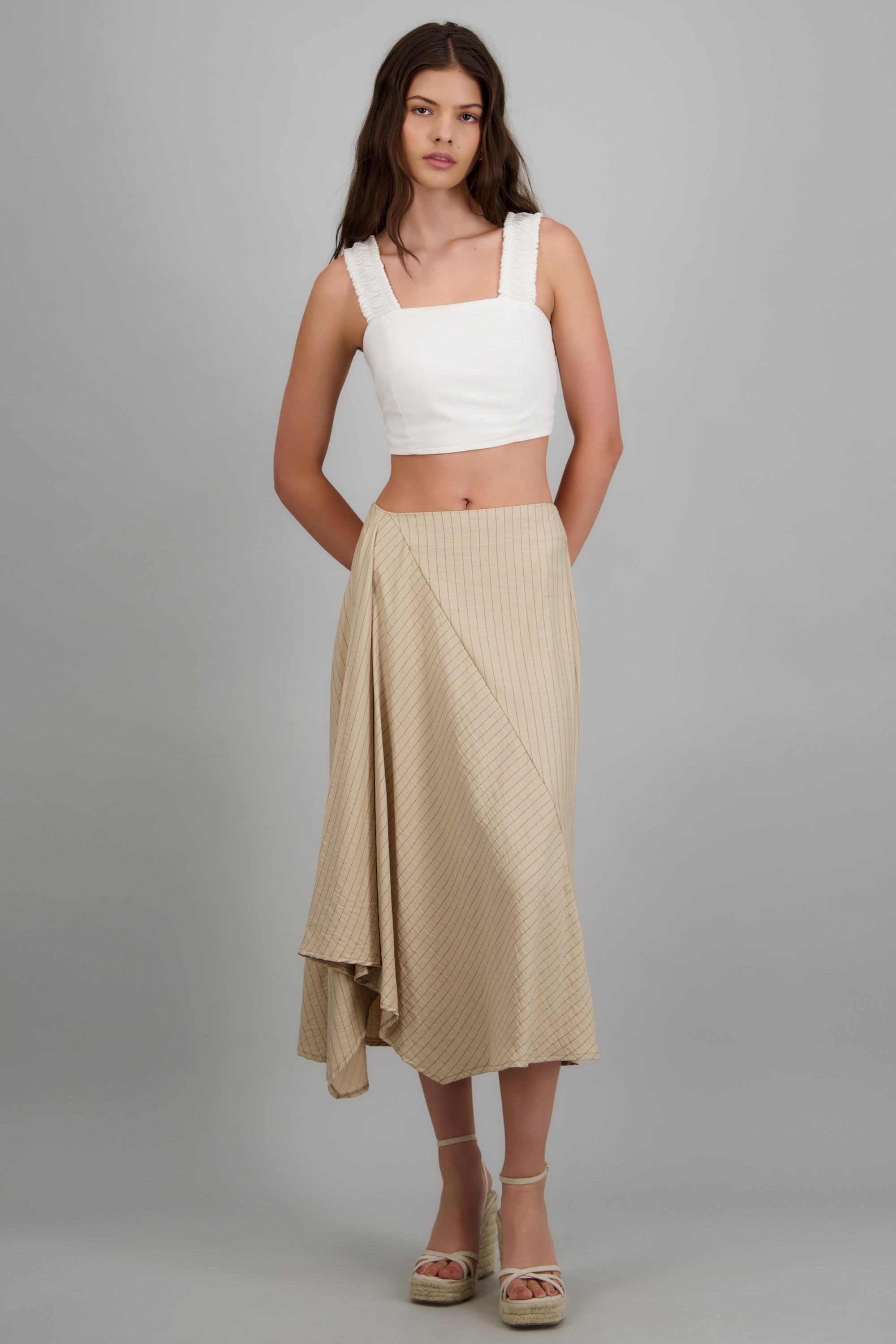 Falda midi asimetrica amplia KHAKI COMBO