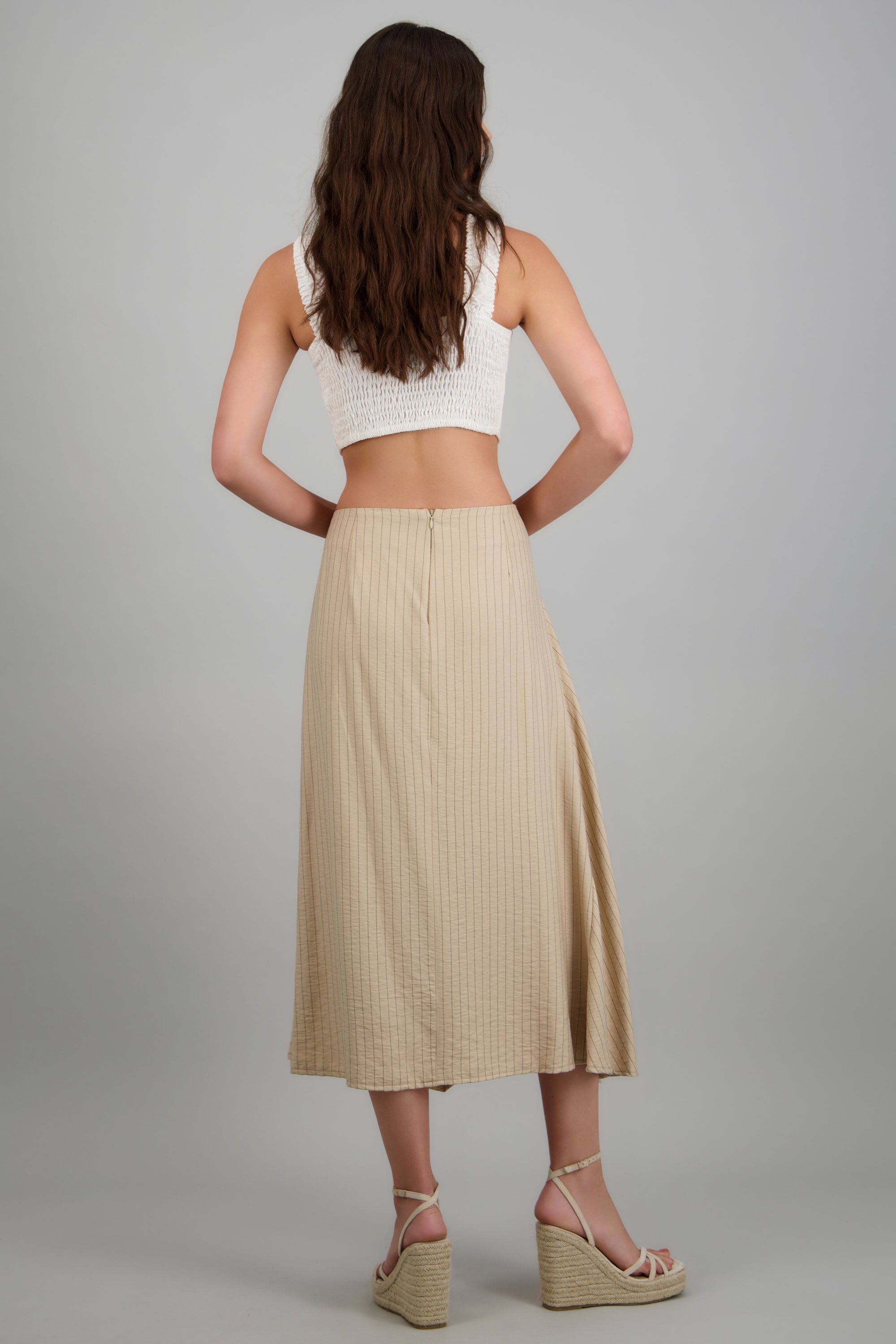 Falda midi asimetrica amplia KHAKI COMBO