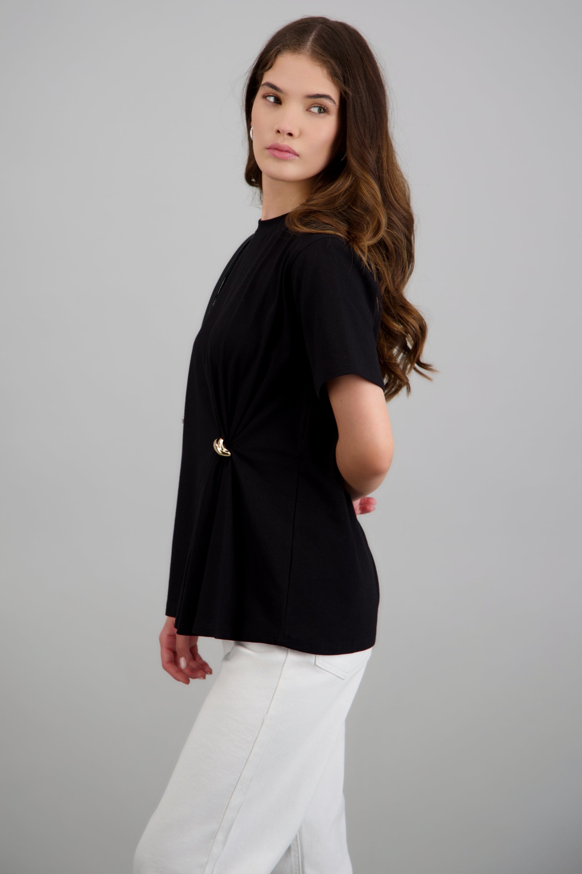 Blusa detalle argolla amarre NEGRO