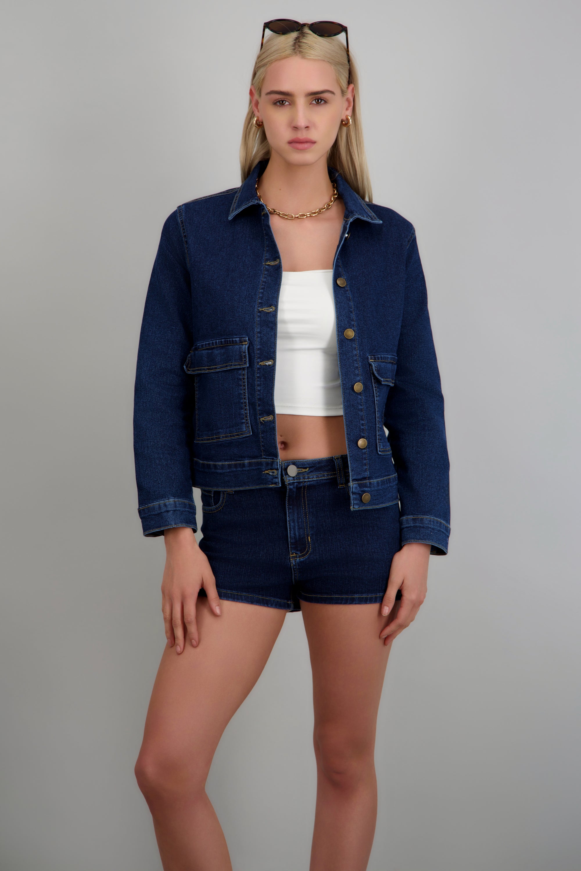 Chamarra camisa de denim DARK WASH