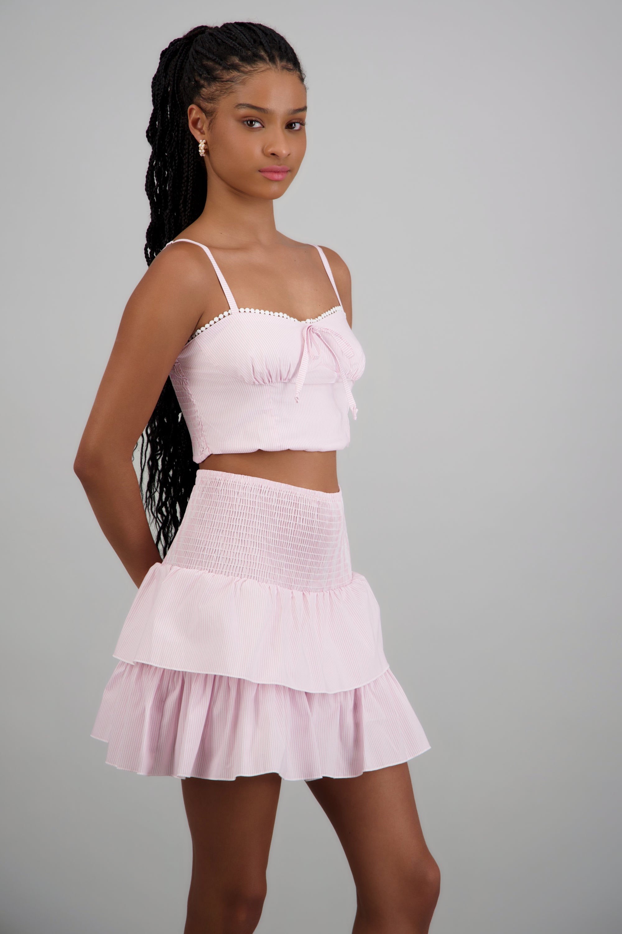 Top crop tirantes detalle copas ROSA COMBO