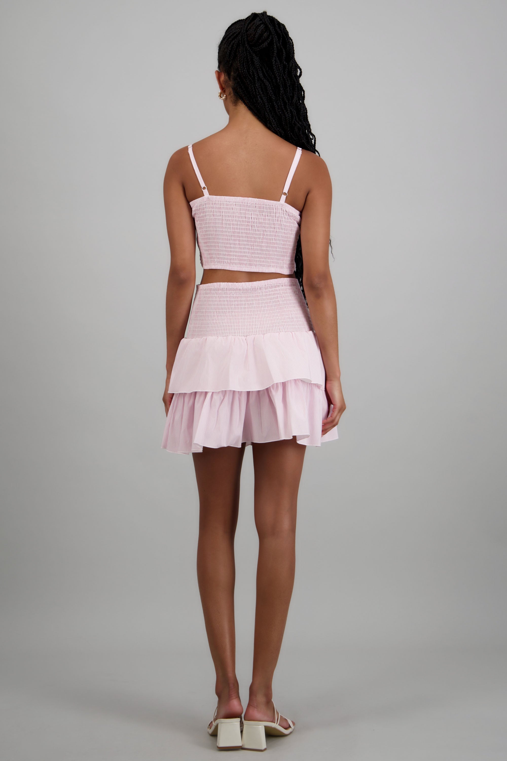 Falda mini detalle smock cintura ROSA COMBO