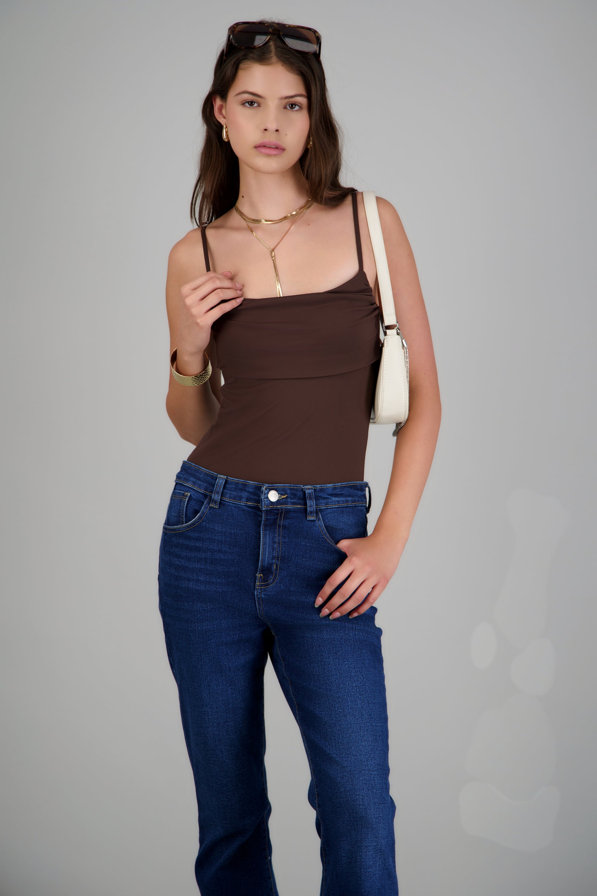 Bodysuit tirantes detalle plisado CHOCOLATE