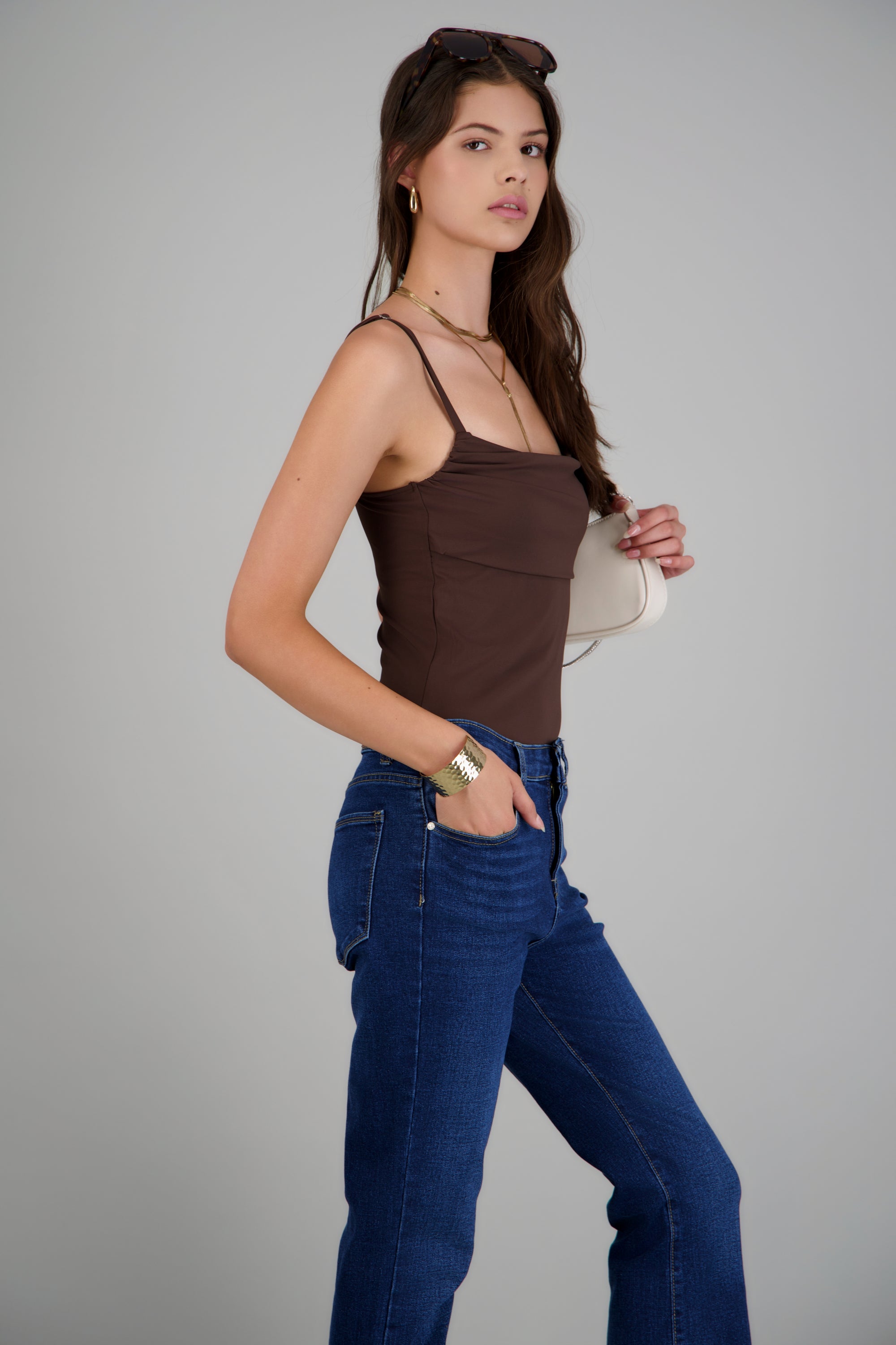 Bodysuit tirantes detalle plisado CHOCOLATE