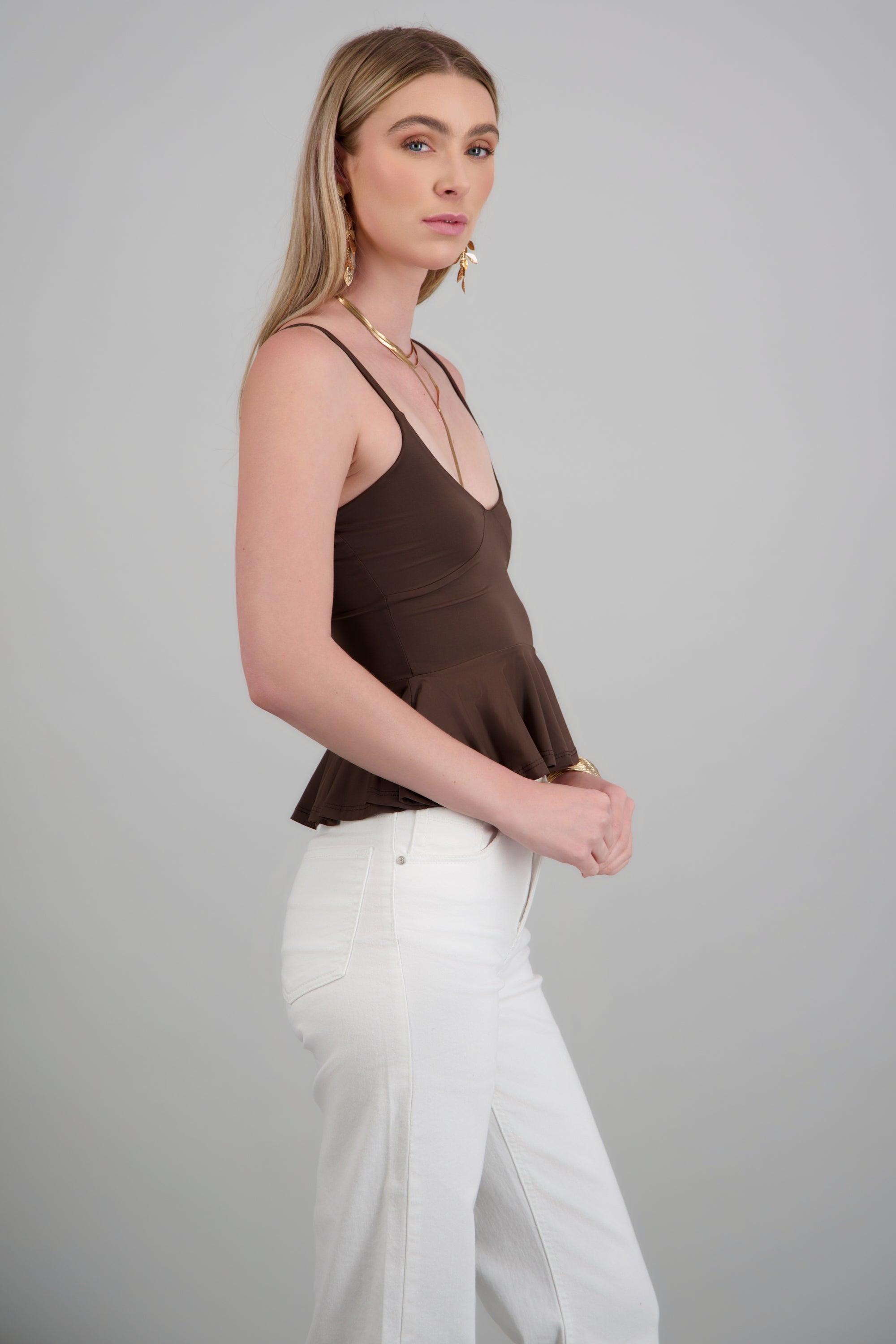 Top tirantes peplum liso CHOCOLATE