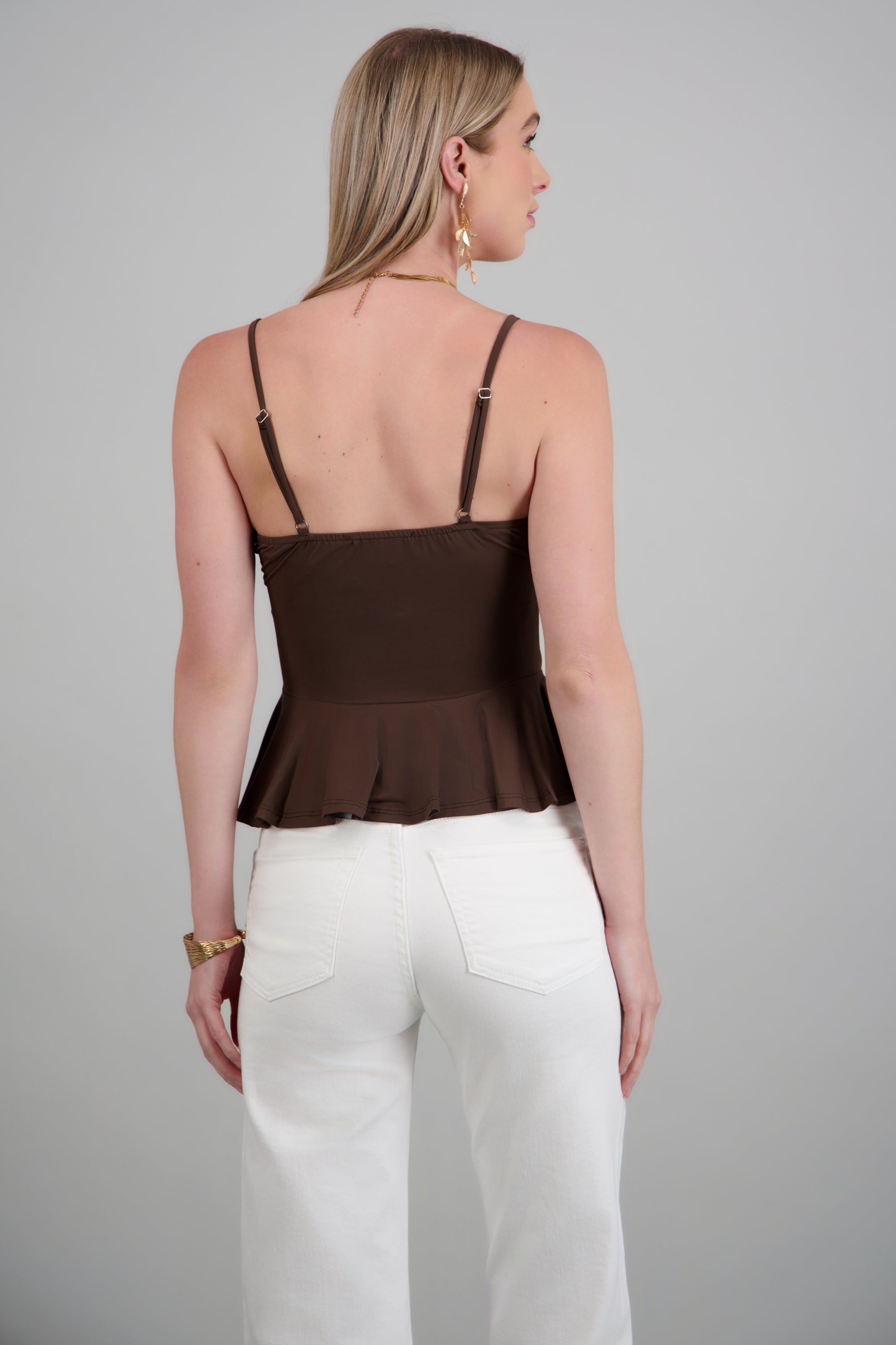 Top tirantes peplum liso CHOCOLATE