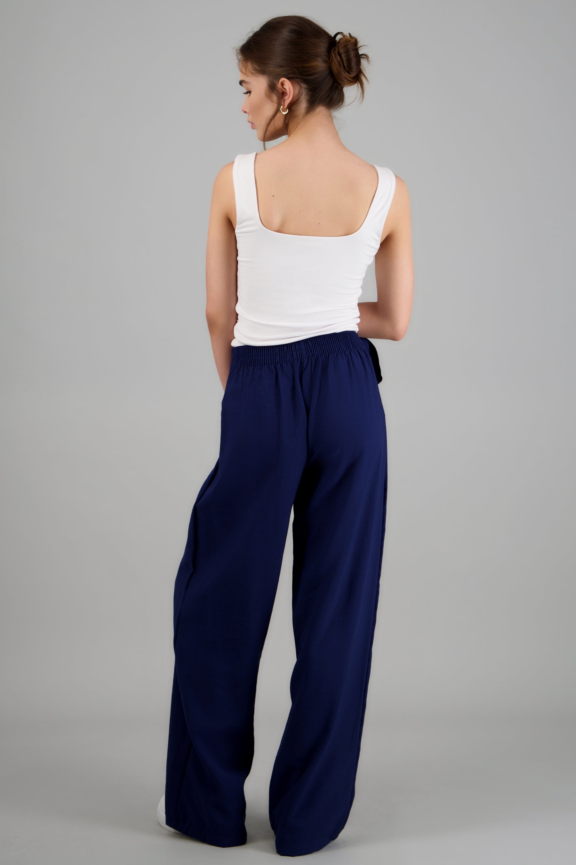 Pantalon amplio pretina detalle moño MARINO