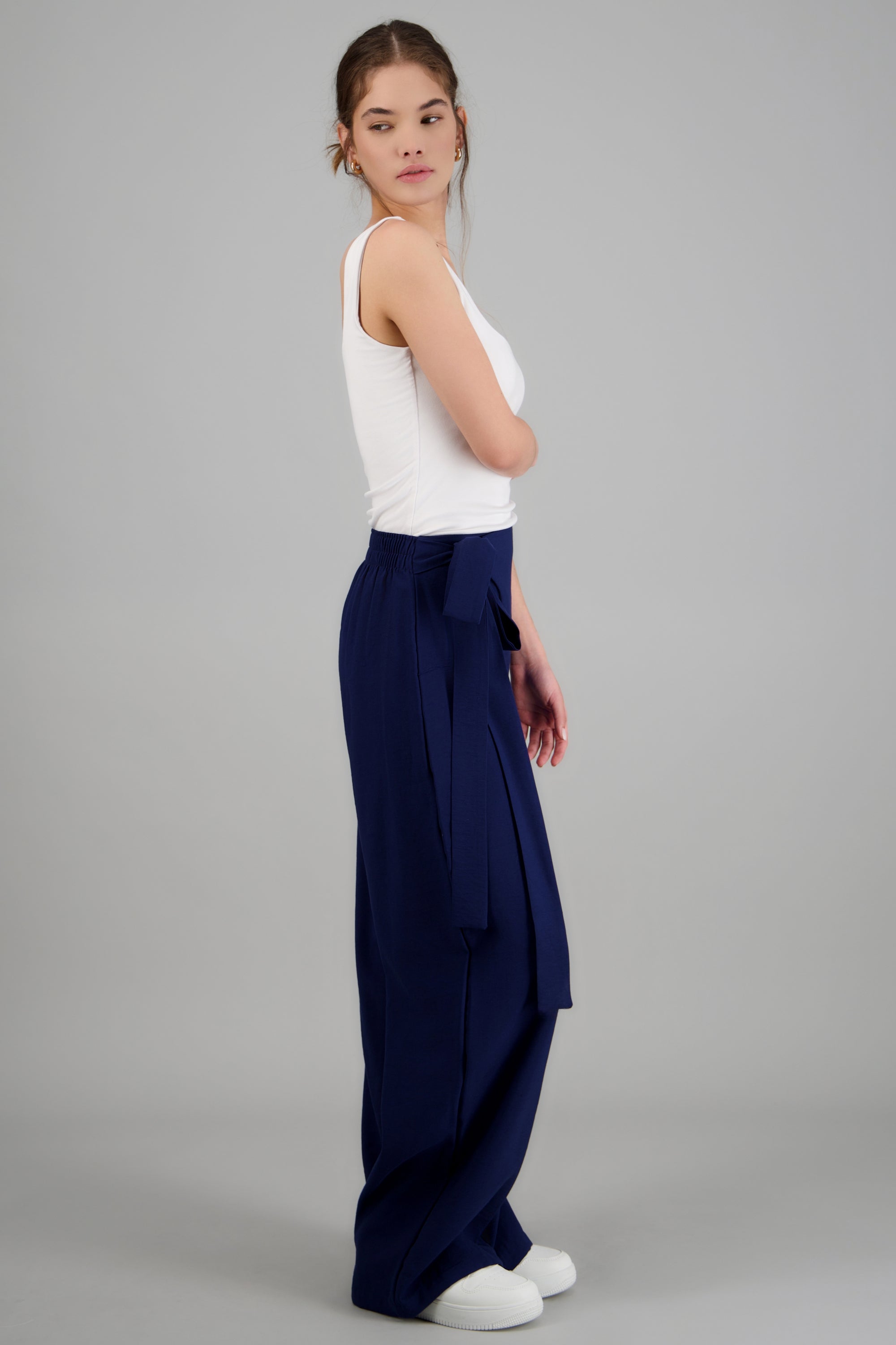 Pantalon amplio pretina detalle moño MARINO