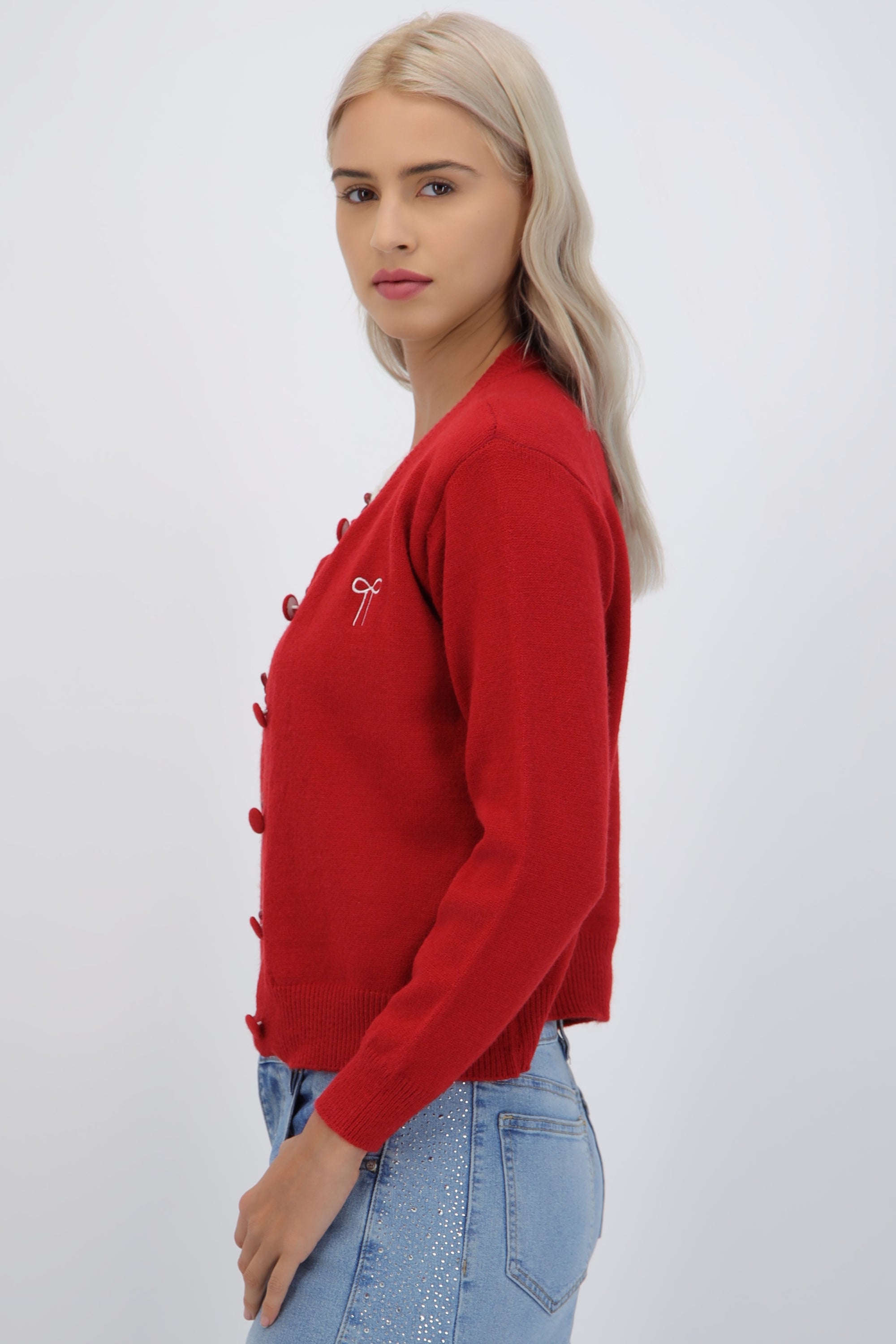 Cardigan doble con moño ROJO COMBO