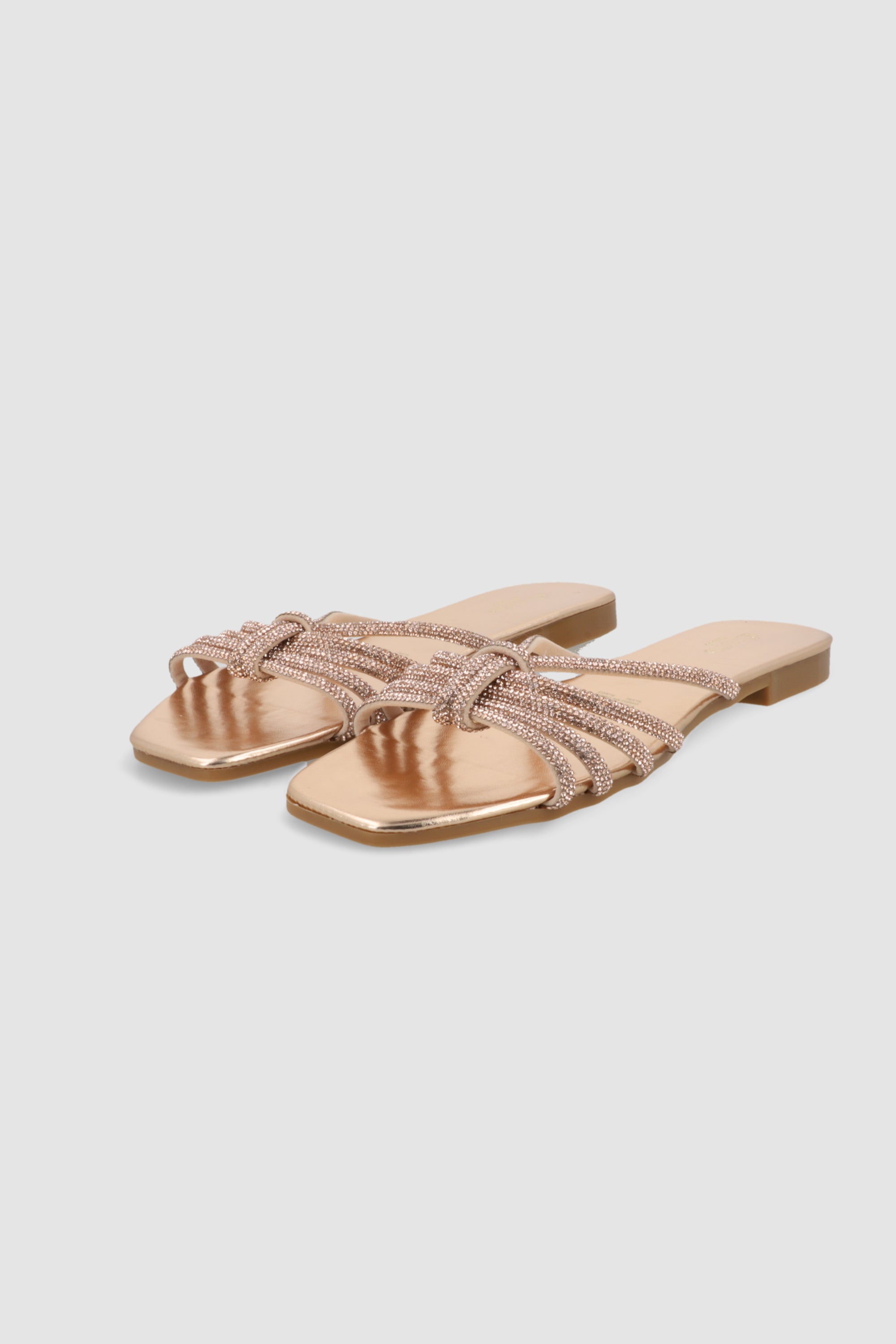 Sandalia tiras brillos nudo ORO ROSA