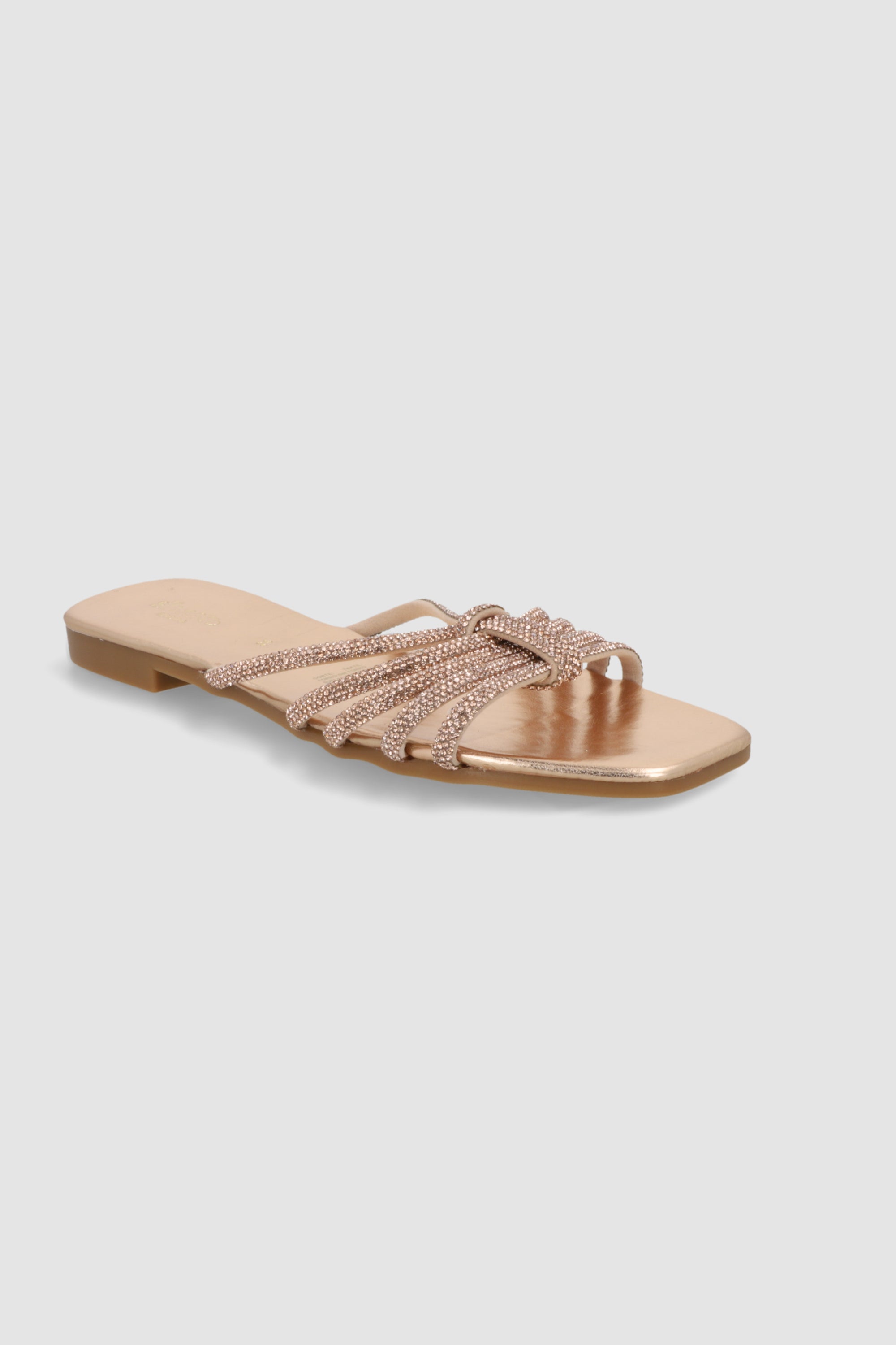Sandalia tiras brillos nudo ORO ROSA