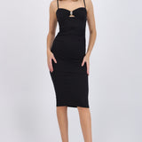 Vestido maxi brillos detalle escote herraje