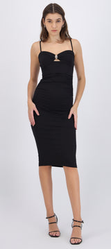 Vestido maxi brillos detalle escote herraje