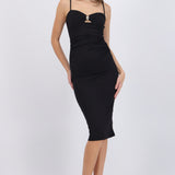 Vestido maxi brillos detalle escote herraje