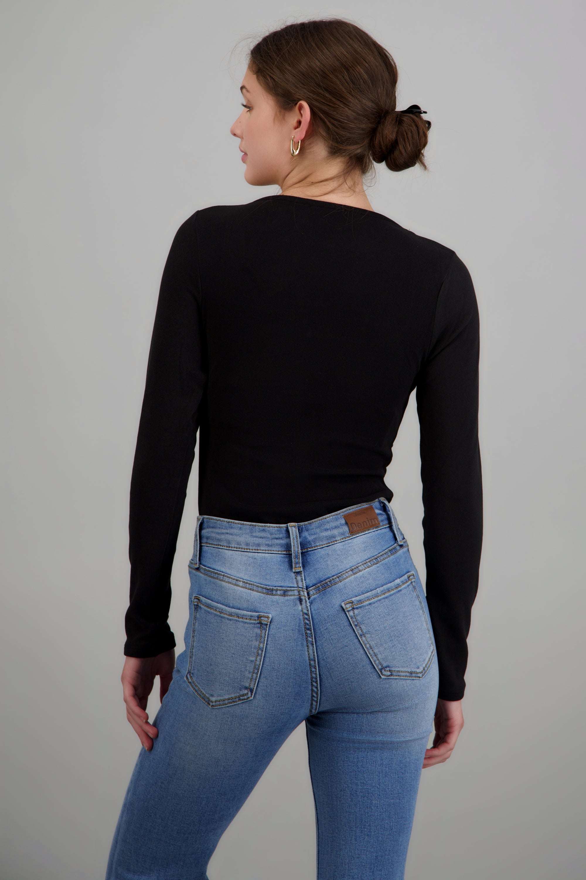 Bodysuit manga larga escote cuadrado tacto suave NEGRO