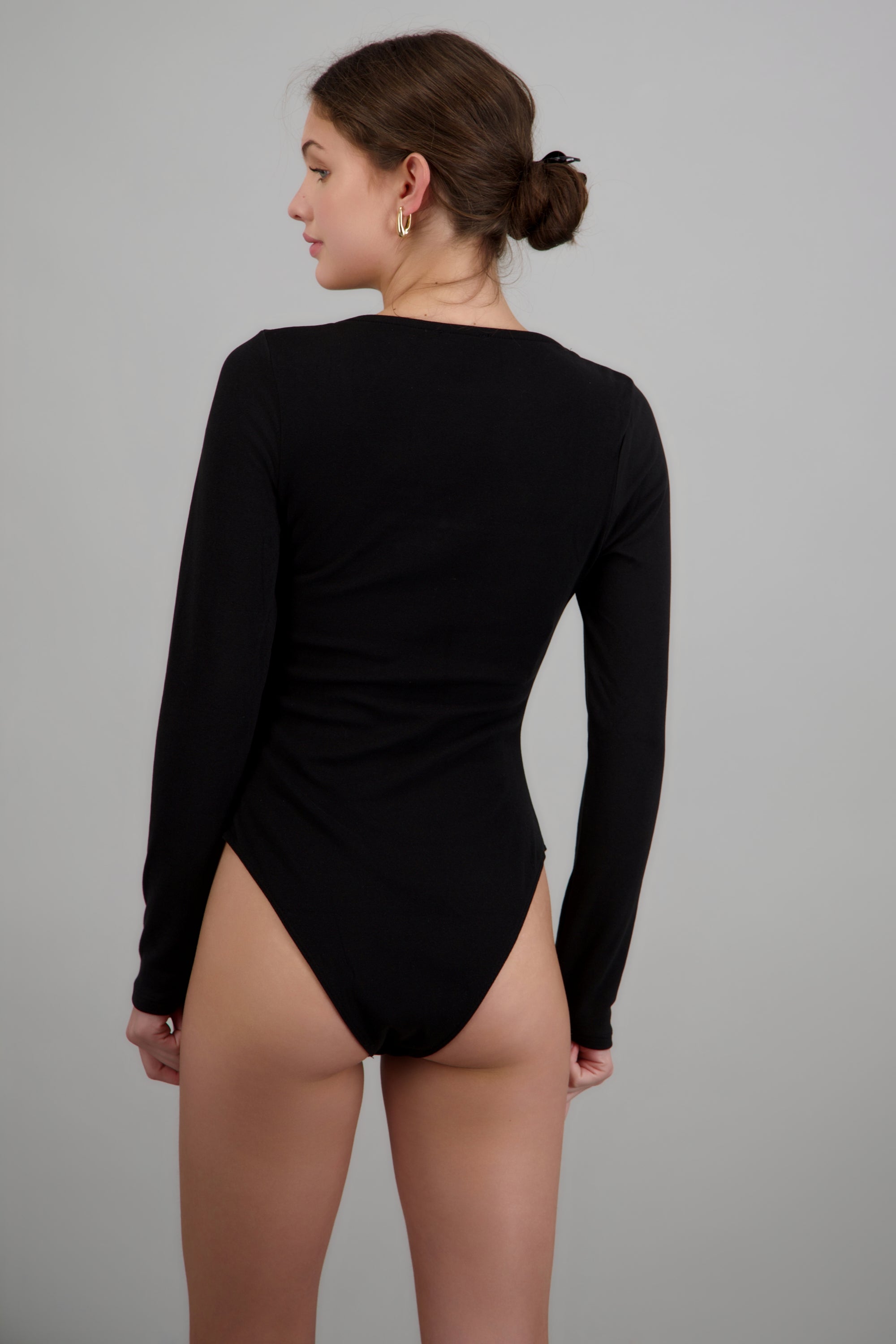 Bodysuit manga larga escote cuadrado tacto suave NEGRO