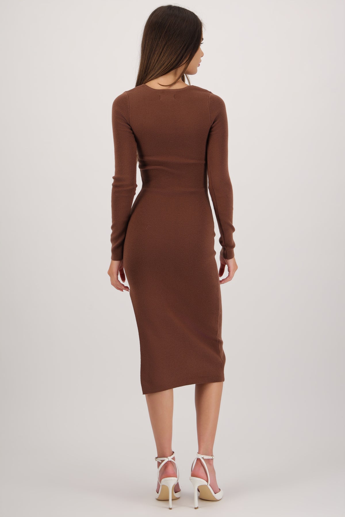 Vestido tejido mamga larga liso CAFE